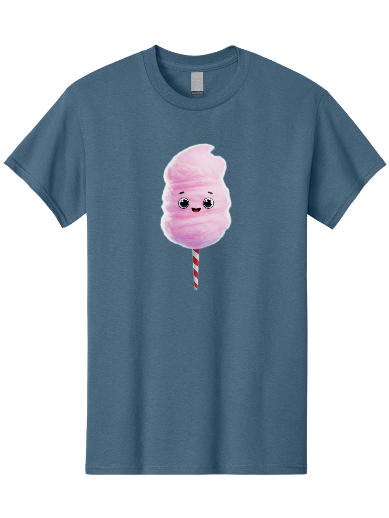 Cotton-Candy-4 Men'S Graphic Tee, 100% Cotton, Comfortable Casual Summer Wear, Machine Washable, Fluffy Pink Cotton Candy, Cartoon Character, Sweet Treat, Striped Stick, Cute Face, Happy Expression, Carnival Snack, Sugary Delight, Bac912