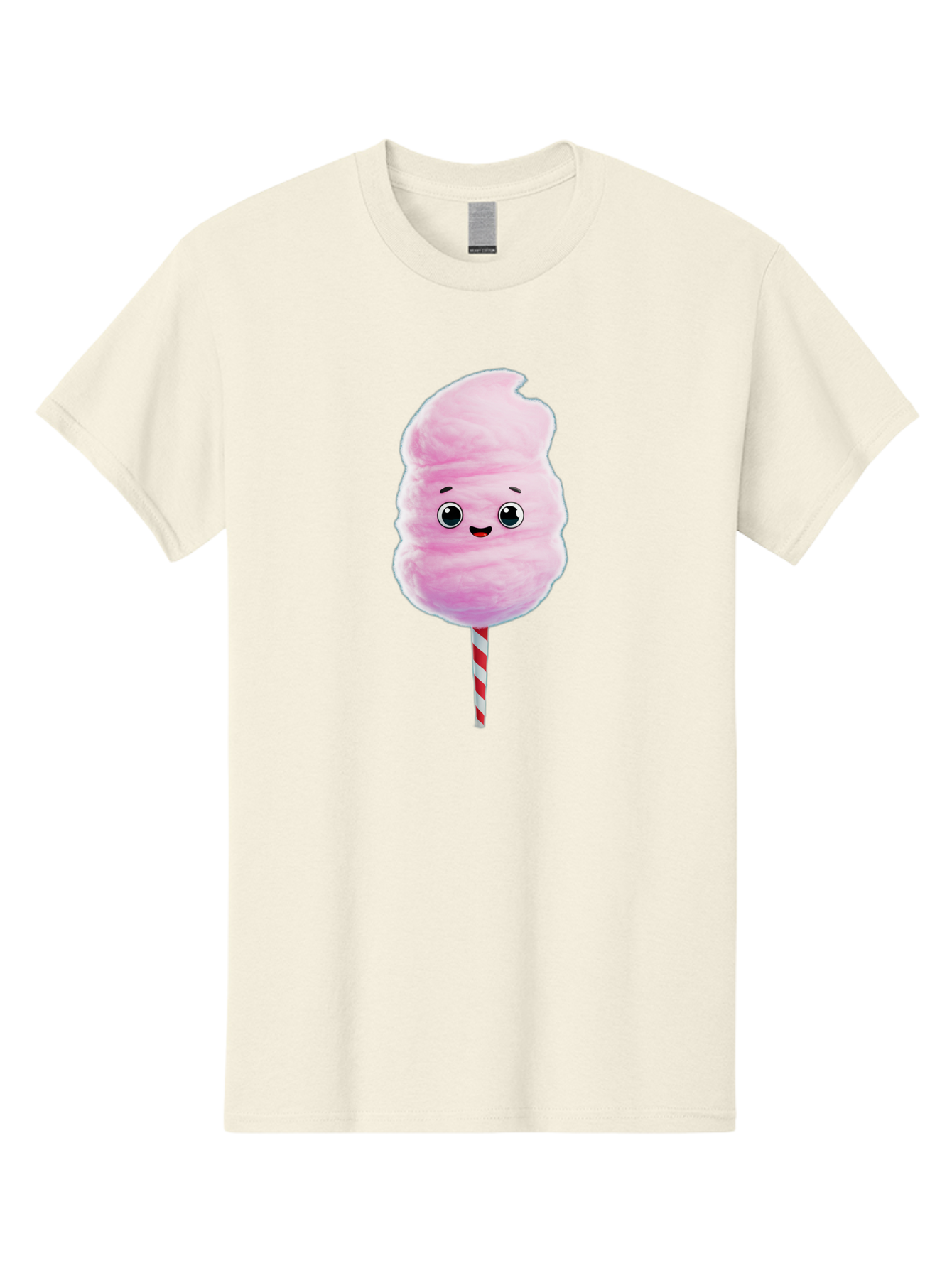 Cotton-Candy-4 Men'S Graphic Tee, 100% Cotton, Comfortable Casual Summer Wear, Machine Washable, Fluffy Pink Cotton Candy, Cartoon Character, Sweet Treat, Striped Stick, Cute Face, Happy Expression, Carnival Snack, Sugary Delight, Bac912
