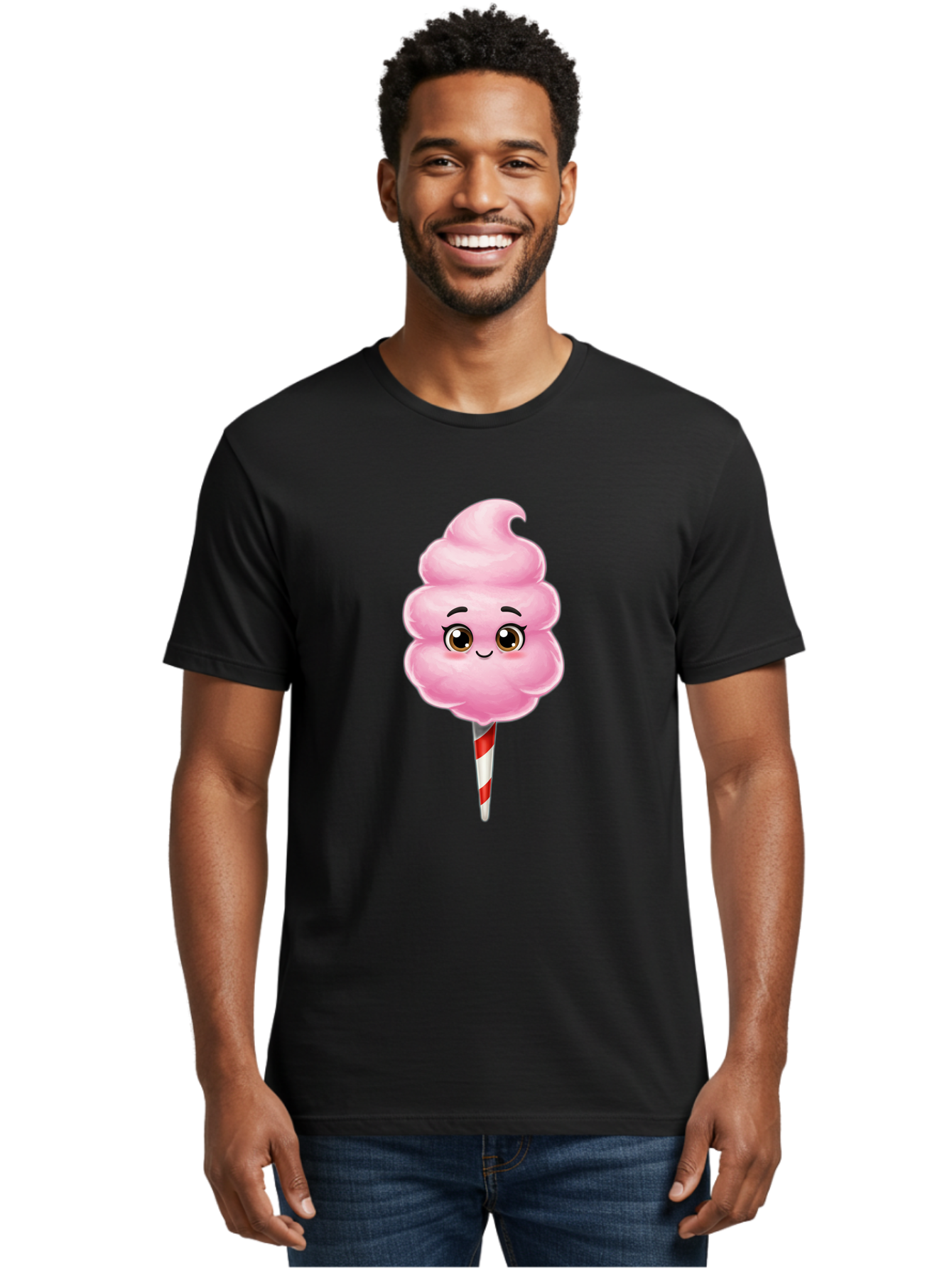 Cotton-Candy-5 Men'S Graphic Tee, 100% Cotton, Comfortable Casual Summer Wear, Machine Washable, Pink Cotton Candy, Smiling Face, Cartoon Character, Sweet Treats, Fun Food, Playful Design, Colorful Graphics, Kawaii Style, Fluffy Texture, Bac913