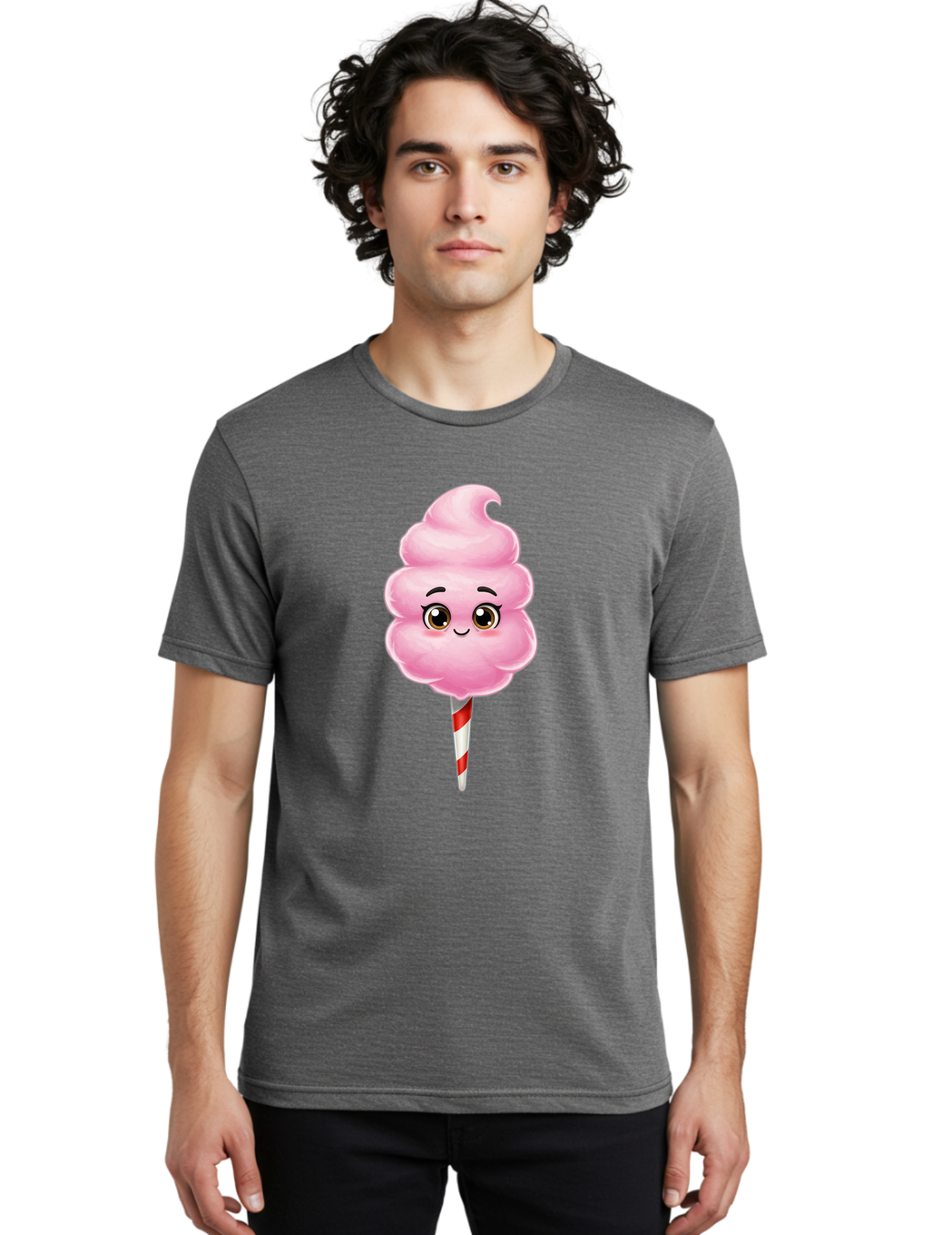 Cotton-Candy-5 Men'S Graphic Tee, 100% Cotton, Comfortable Casual Summer Wear, Machine Washable, Pink Cotton Candy, Smiling Face, Cartoon Character, Sweet Treats, Fun Food, Playful Design, Colorful Graphics, Kawaii Style, Fluffy Texture, Bac913