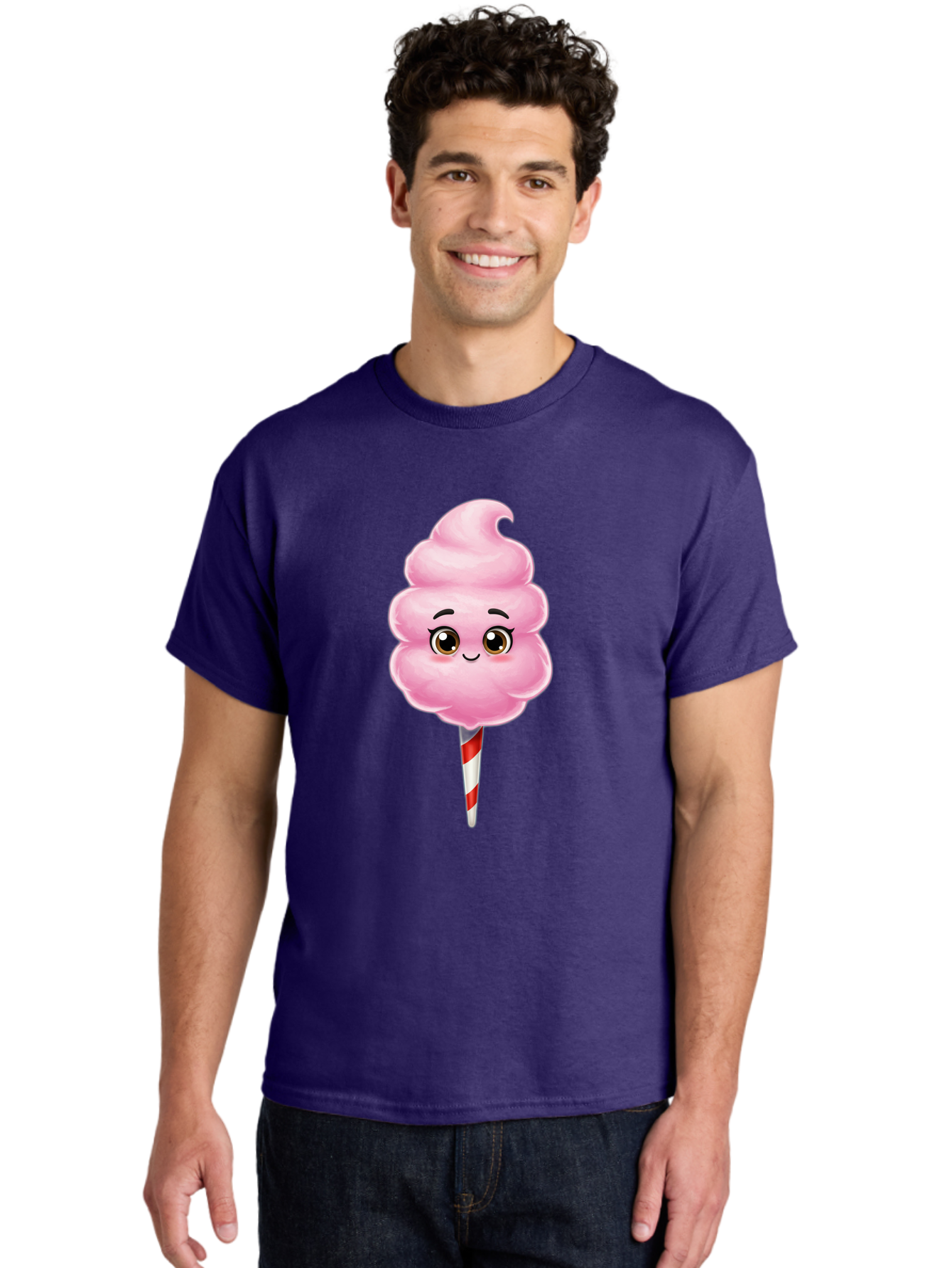 Cotton-Candy-5 Men'S Graphic Tee, 100% Cotton, Comfortable Casual Summer Wear, Machine Washable, Pink Cotton Candy, Smiling Face, Cartoon Character, Sweet Treats, Fun Food, Playful Design, Colorful Graphics, Kawaii Style, Fluffy Texture, Bac913
