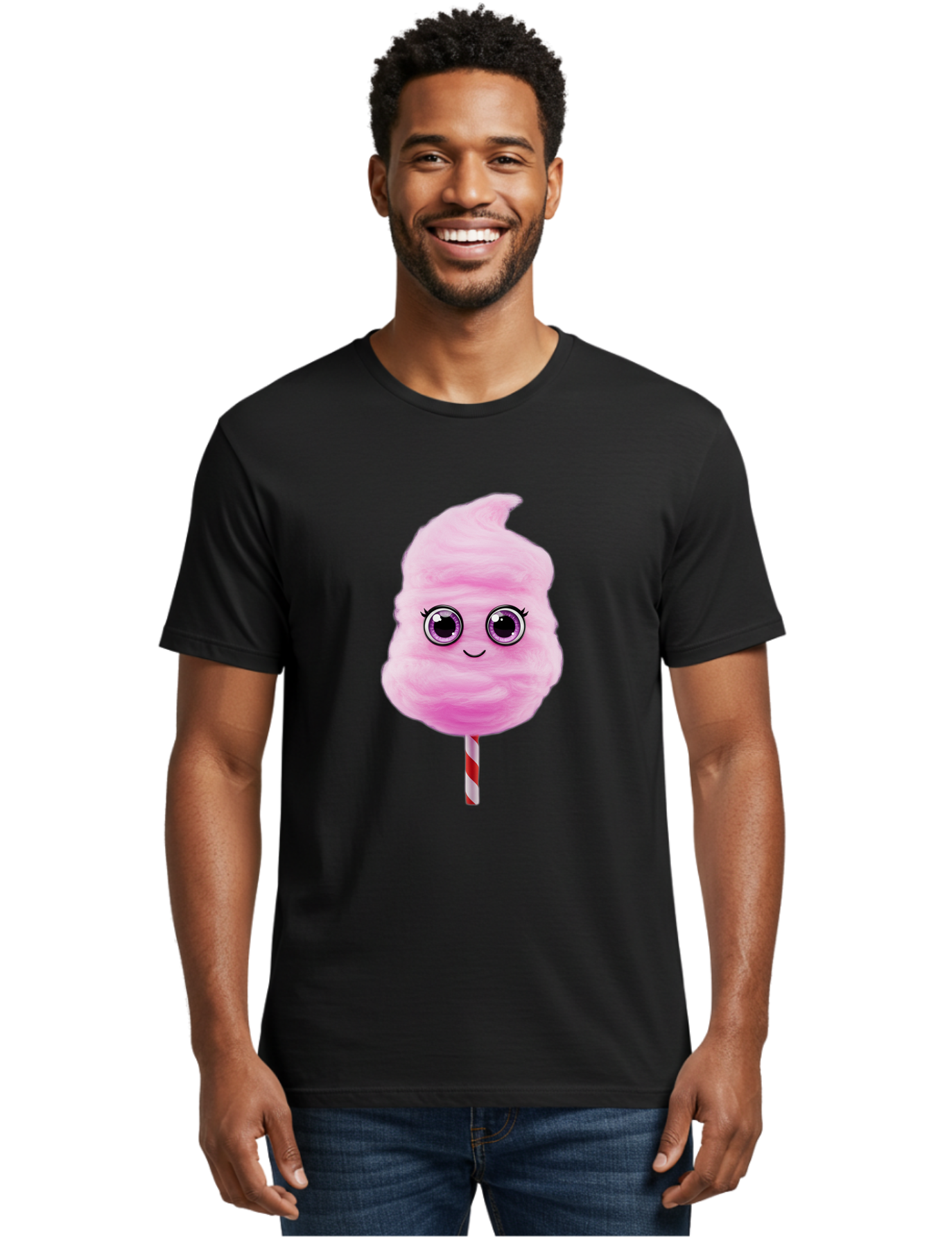 Cotton-Candy-6 Men'S Graphic Tee, 100% Cotton, Comfortable Casual Summer Wear, Machine Washable, Pink Cotton Candy On A Stick, Fluffy Texture, Anthropomorphic Candy, Cute Cartoon Character, Sweet Treats, Carnival Snack, Fun Food, Bac914