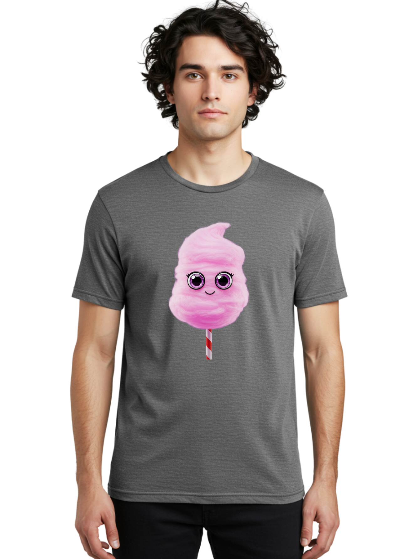 Cotton-Candy-6 Men'S Graphic Tee, 100% Cotton, Comfortable Casual Summer Wear, Machine Washable, Pink Cotton Candy On A Stick, Fluffy Texture, Anthropomorphic Candy, Cute Cartoon Character, Sweet Treats, Carnival Snack, Fun Food, Bac914