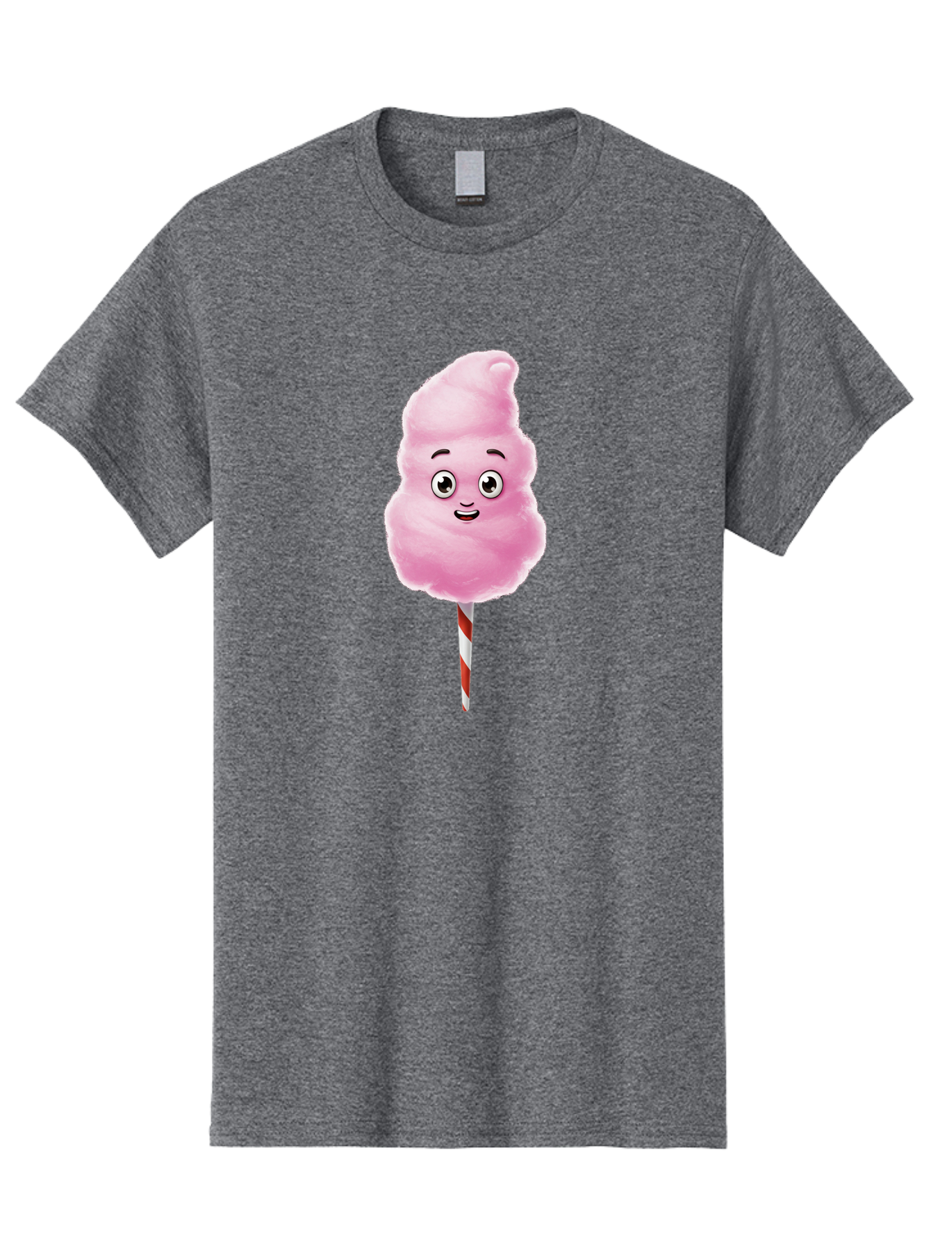 Cotton-Candy-7 Men'S Graphic Tee, 100% Cotton, Comfortable Casual Summer Wear, Machine Washable, Pink Cotton Candy, Cartoon Character, Smiling Face, Happy Eyes, Red And White Stick, Sweet Treat, Fluffy Texture, Cartoon Candy Bac915
