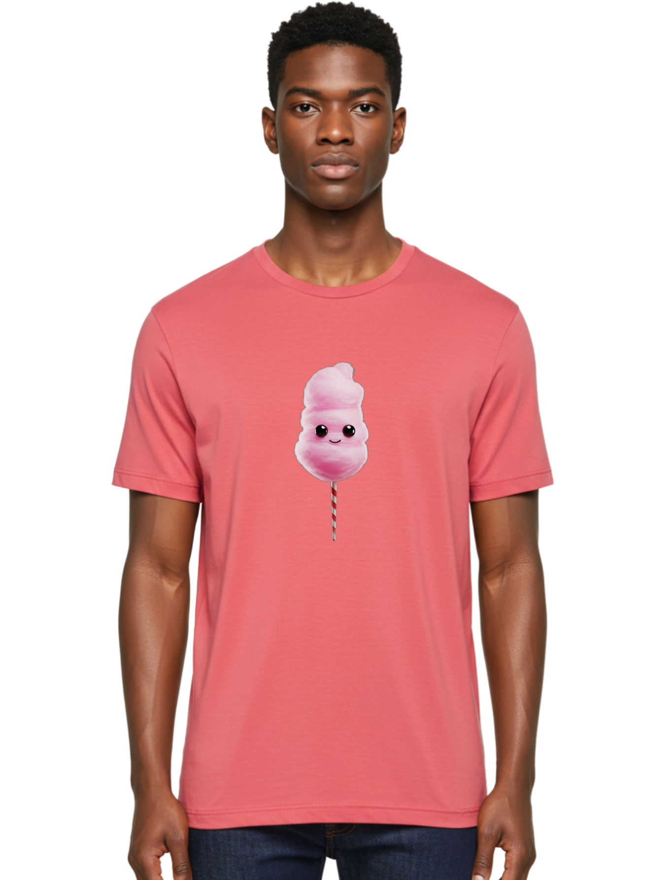 Cotton-Candy-8 Men'S Graphic Tee, 100% Cotton, Comfortable Casual Summer Wear, Machine Washable, Pink Cotton Candy, Cartoon Character, Smiling Face, Sweet Treat, Fluffy Texture, Carnival Delight, Fairground Fun, Children'S Party, Bac916
