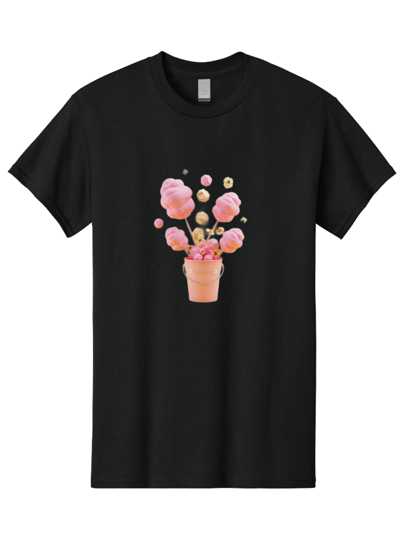 Cotton-Candy-Bucket Men'S Graphic Tee, 100% Cotton, Comfortable Casual Summer Wear, Machine Washable, Pink Cotton Candy, Candy In Bucket, Sweet Treats, Fluffy Candy, Cotton Candy, Sweet Pink, Candy Bucket, Colorful Candy, Whimsical Dessert Bac920