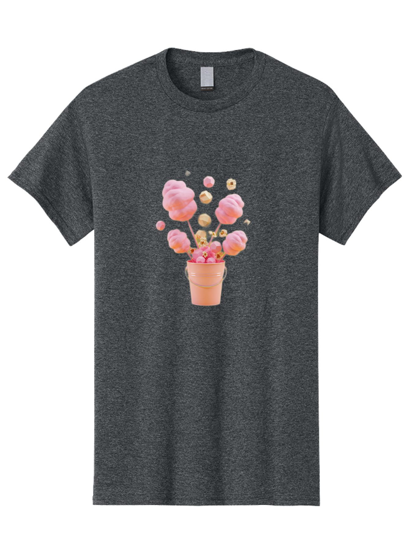 Cotton-Candy-Bucket Men'S Graphic Tee, 100% Cotton, Comfortable Casual Summer Wear, Machine Washable, Pink Cotton Candy, Candy In Bucket, Sweet Treats, Fluffy Candy, Cotton Candy, Sweet Pink, Candy Bucket, Colorful Candy, Whimsical Dessert Bac920
