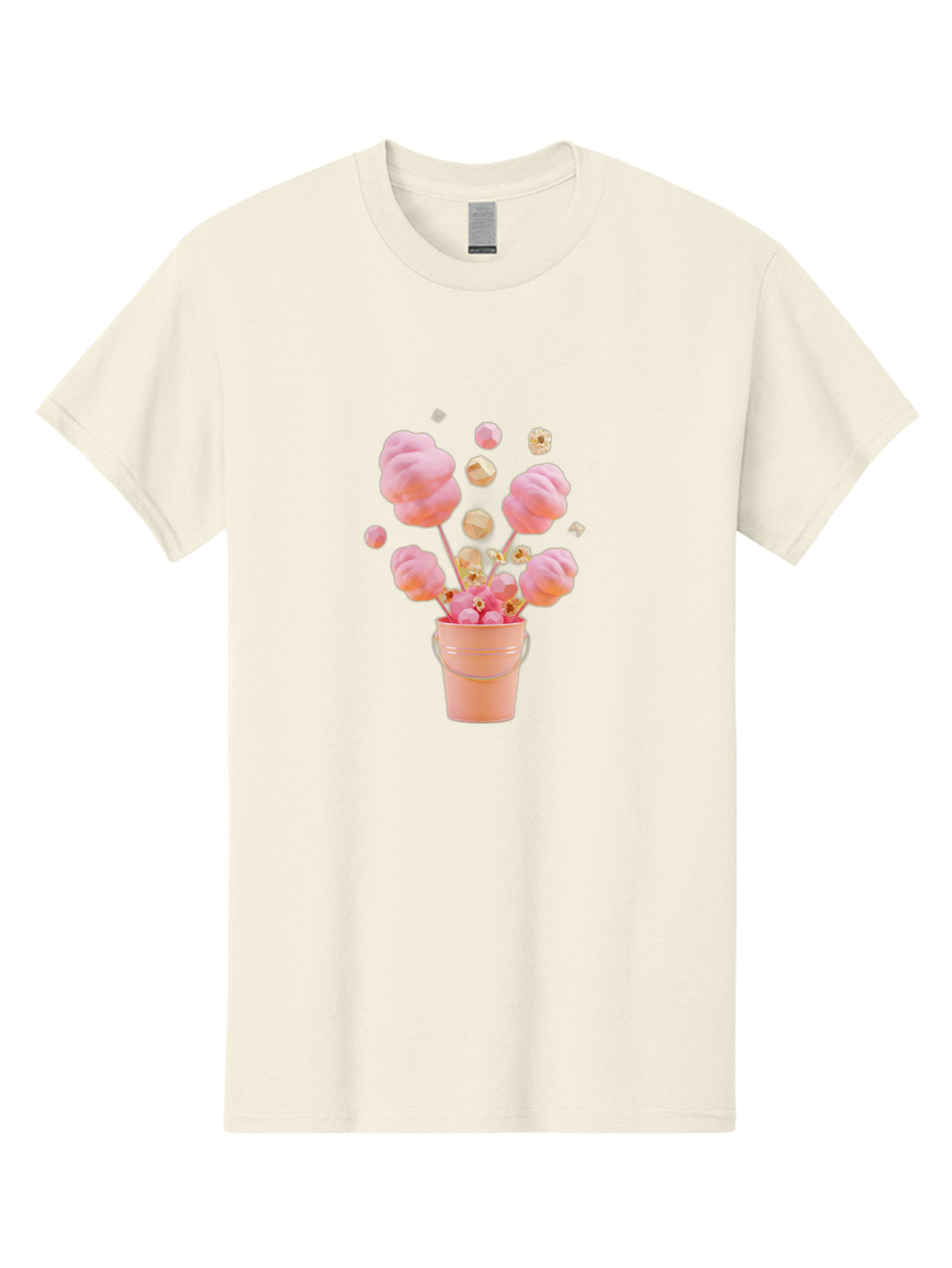 Cotton-Candy-Bucket Men'S Graphic Tee, 100% Cotton, Comfortable Casual Summer Wear, Machine Washable, Pink Cotton Candy, Candy In Bucket, Sweet Treats, Fluffy Candy, Cotton Candy, Sweet Pink, Candy Bucket, Colorful Candy, Whimsical Dessert Bac920