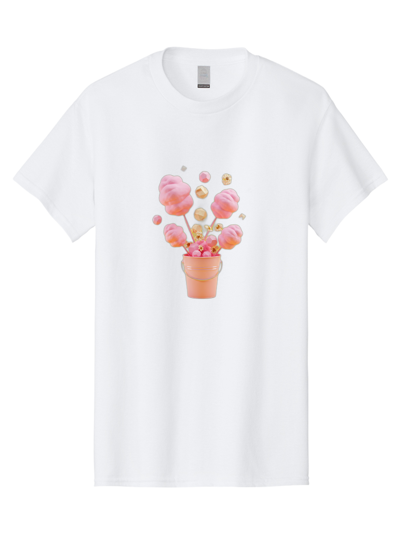 Cotton-Candy-Bucket Men'S Graphic Tee, 100% Cotton, Comfortable Casual Summer Wear, Machine Washable, Pink Cotton Candy, Candy In Bucket, Sweet Treats, Fluffy Candy, Cotton Candy, Sweet Pink, Candy Bucket, Colorful Candy, Whimsical Dessert Bac920