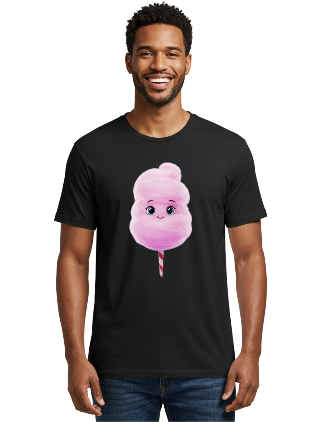 Cotton-Candy Men'S Graphic Tee, 100% Cotton, Comfortable Casual Summer Wear, Machine Washable, Pink Cotton Candy, Cartoon Character, Fluffy Treat, Sweet Snack, Fun Food, Playful Design, Cartoon Style, Fluffy Texture, Cute Face Bac923
