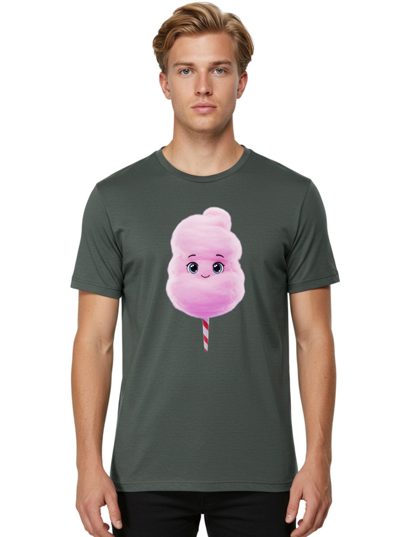 Cotton-Candy Men'S Graphic Tee, 100% Cotton, Comfortable Casual Summer Wear, Machine Washable, Pink Cotton Candy, Cartoon Character, Fluffy Treat, Sweet Snack, Fun Food, Playful Design, Cartoon Style, Fluffy Texture, Cute Face Bac923
