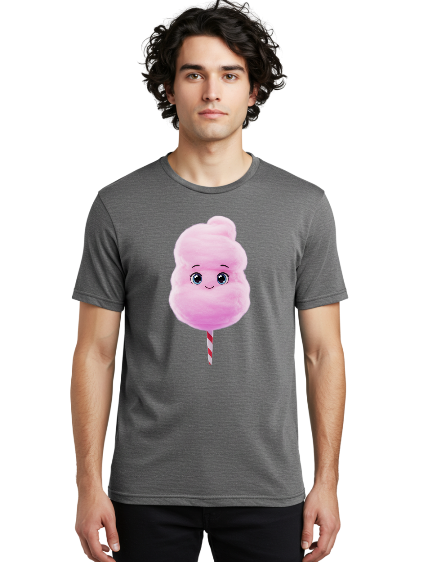 Cotton-Candy Men'S Graphic Tee, 100% Cotton, Comfortable Casual Summer Wear, Machine Washable, Pink Cotton Candy, Cartoon Character, Fluffy Treat, Sweet Snack, Fun Food, Playful Design, Cartoon Style, Fluffy Texture, Cute Face Bac923
