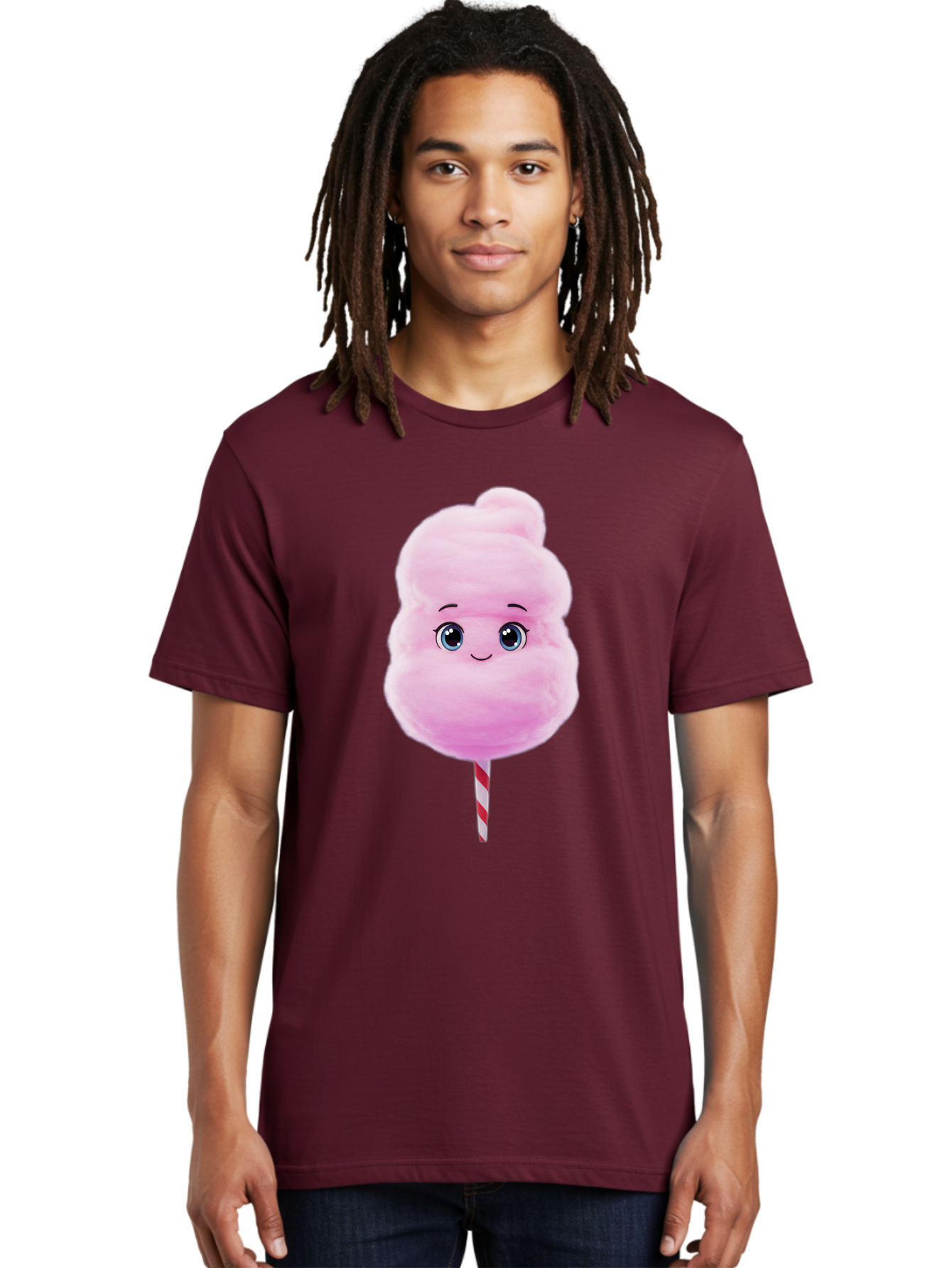 Cotton-Candy Men'S Graphic Tee, 100% Cotton, Comfortable Casual Summer Wear, Machine Washable, Pink Cotton Candy, Cartoon Character, Fluffy Treat, Sweet Snack, Fun Food, Playful Design, Cartoon Style, Fluffy Texture, Cute Face Bac923