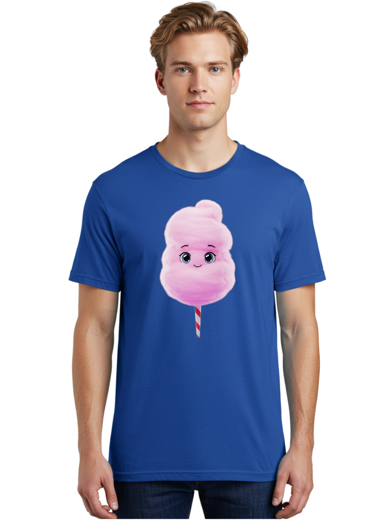 Cotton-Candy Men'S Graphic Tee, 100% Cotton, Comfortable Casual Summer Wear, Machine Washable, Pink Cotton Candy, Cartoon Character, Fluffy Treat, Sweet Snack, Fun Food, Playful Design, Cartoon Style, Fluffy Texture, Cute Face Bac923