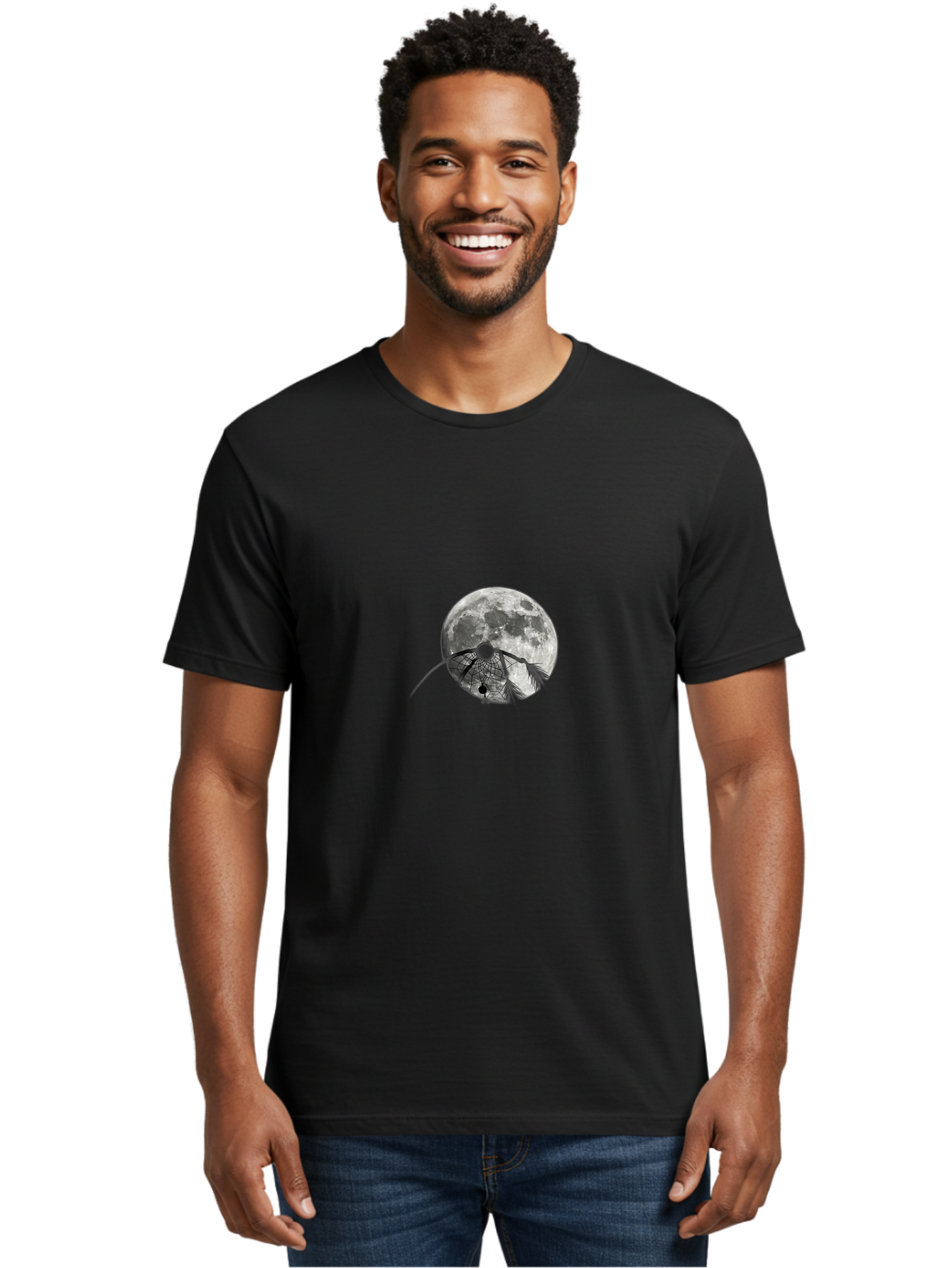 Cracked-Moon Men'S Graphic Tee, 100% Cotton, Comfortable Casual Summer Wear, Machine Washable, Horseshoe Crab Silhouette, Moonlit Night, Lunar Background, Ocean Creature, Wildlife Illustration, Marine Life, Nocturnal Animal, Abstract Art Bac925