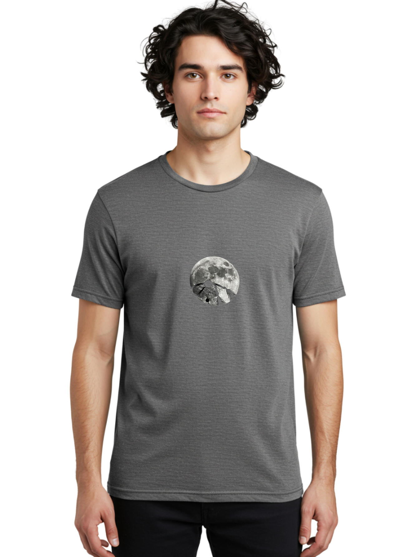 Cracked-Moon Men'S Graphic Tee, 100% Cotton, Comfortable Casual Summer Wear, Machine Washable, Horseshoe Crab Silhouette, Moonlit Night, Lunar Background, Ocean Creature, Wildlife Illustration, Marine Life, Nocturnal Animal, Abstract Art Bac925