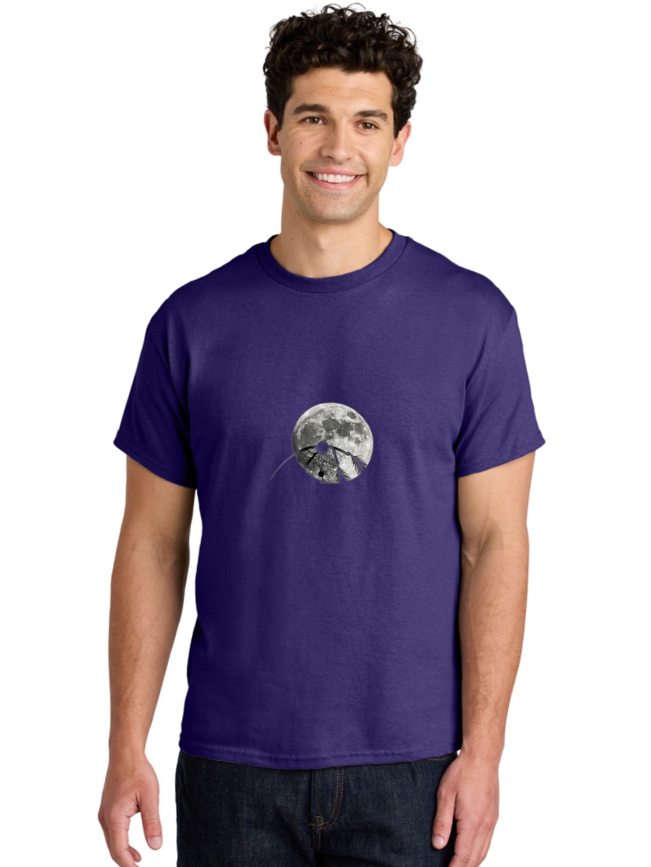 Cracked-Moon Men'S Graphic Tee, 100% Cotton, Comfortable Casual Summer Wear, Machine Washable, Horseshoe Crab Silhouette, Moonlit Night, Lunar Background, Ocean Creature, Wildlife Illustration, Marine Life, Nocturnal Animal, Abstract Art Bac925
