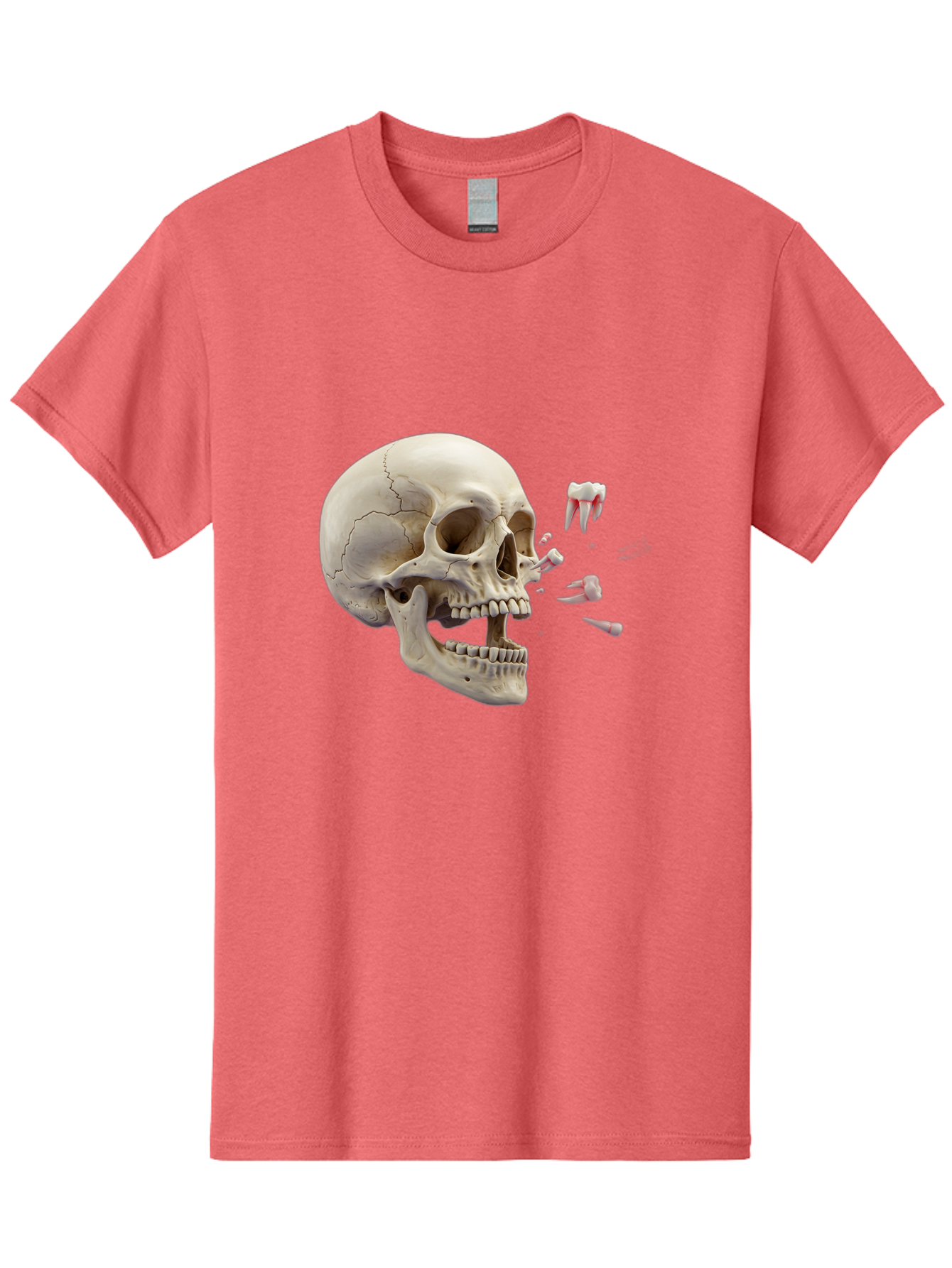 Cracked-Skull-1 Men'S Graphic Tee, 100% Cotton, Comfortable Casual Summer Wear, Machine Washable, Human Skull, Broken Jaw, Shattered Teeth, Dental Anatomy, Forensic Science, Medical Illustration, Skeleton Head, Jawbone Fracture, Bac926