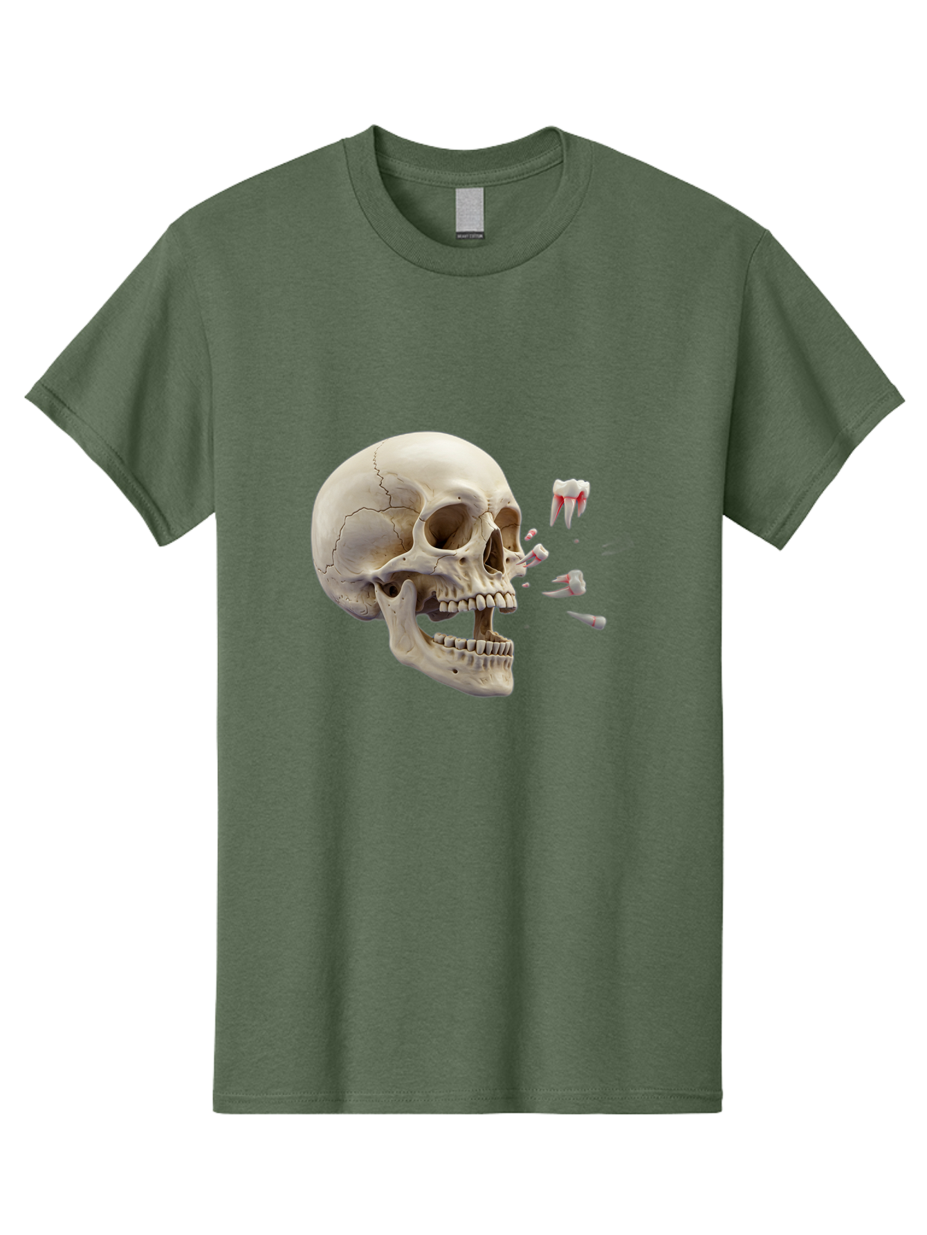 Cracked-Skull-1 Men'S Graphic Tee, 100% Cotton, Comfortable Casual Summer Wear, Machine Washable, Human Skull, Broken Jaw, Shattered Teeth, Dental Anatomy, Forensic Science, Medical Illustration, Skeleton Head, Jawbone Fracture, Bac926