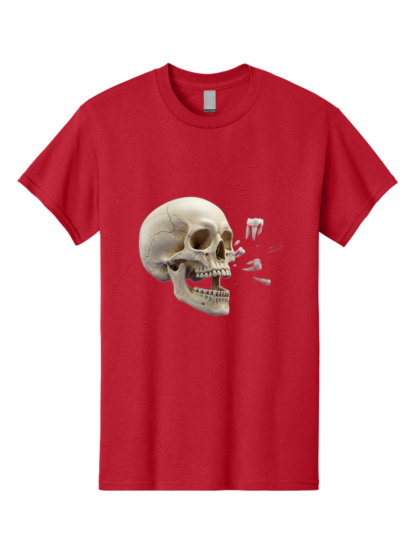 Cracked-Skull-1 Men'S Graphic Tee, 100% Cotton, Comfortable Casual Summer Wear, Machine Washable, Human Skull, Broken Jaw, Shattered Teeth, Dental Anatomy, Forensic Science, Medical Illustration, Skeleton Head, Jawbone Fracture, Bac926