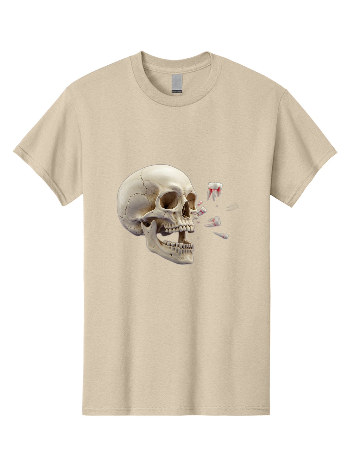 Cracked-Skull-1 Men'S Graphic Tee, 100% Cotton, Comfortable Casual Summer Wear, Machine Washable, Human Skull, Broken Jaw, Shattered Teeth, Dental Anatomy, Forensic Science, Medical Illustration, Skeleton Head, Jawbone Fracture, Bac926