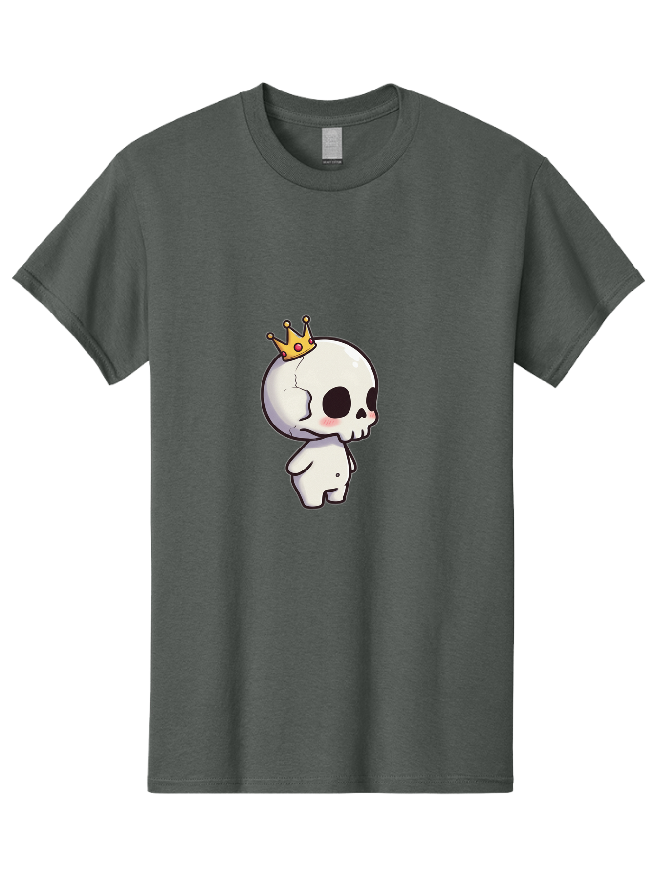 Cracked-Skull-With-Crown Men'S Graphic Tee, 100% Cotton, Comfortable Casual Summer Wear, Machine Washable, Cartoon Skull With Crown, Cute Skull, Kawaii Art, Skull Character, Crowned Character, Anime Style, Digital Illustration, Quirky Design, Bac927