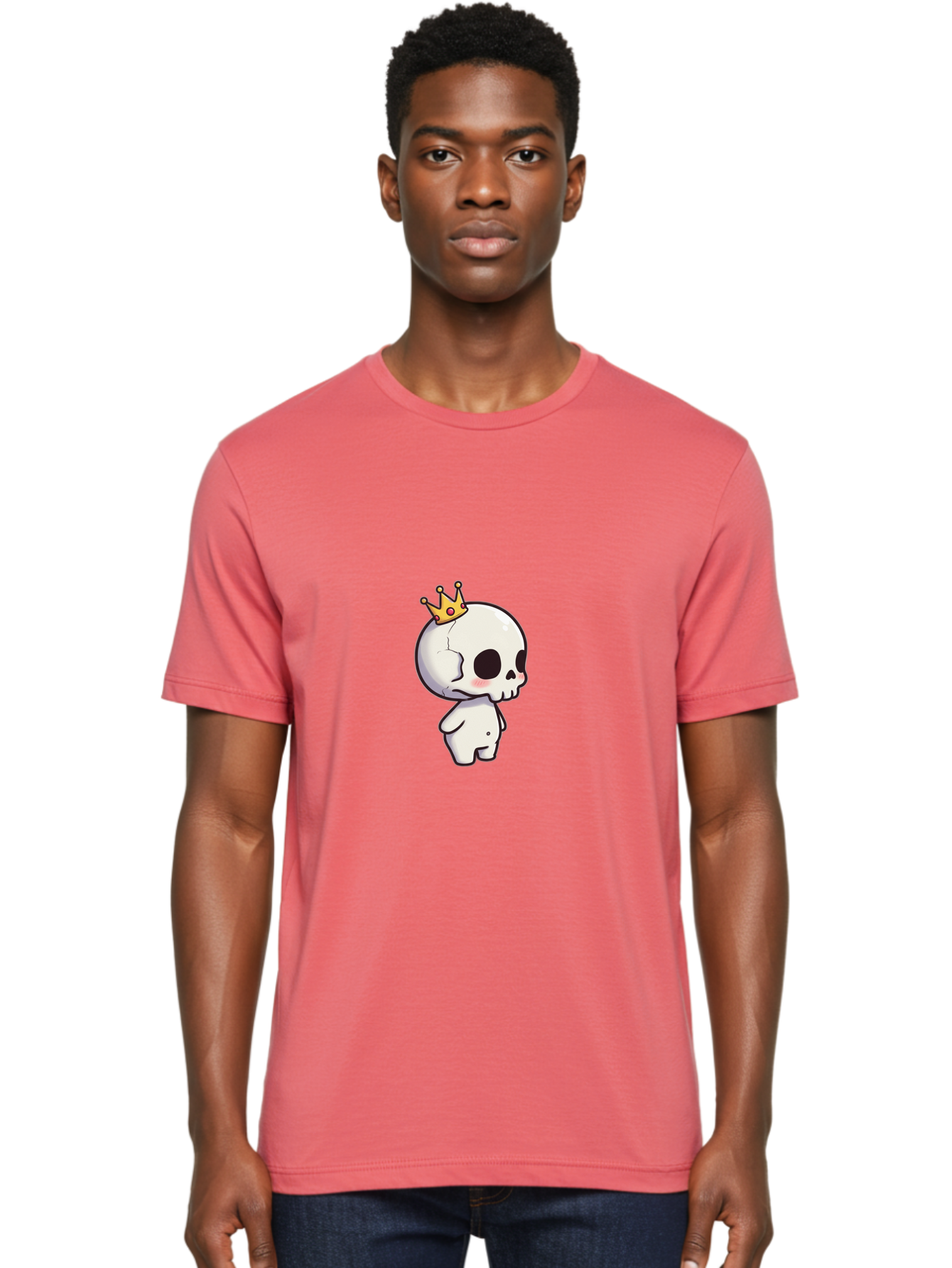 Cracked-Skull-With-Crown Men'S Graphic Tee, 100% Cotton, Comfortable Casual Summer Wear, Machine Washable, Cartoon Skull With Crown, Cute Skull, Kawaii Art, Skull Character, Crowned Character, Anime Style, Digital Illustration, Quirky Design, Bac927