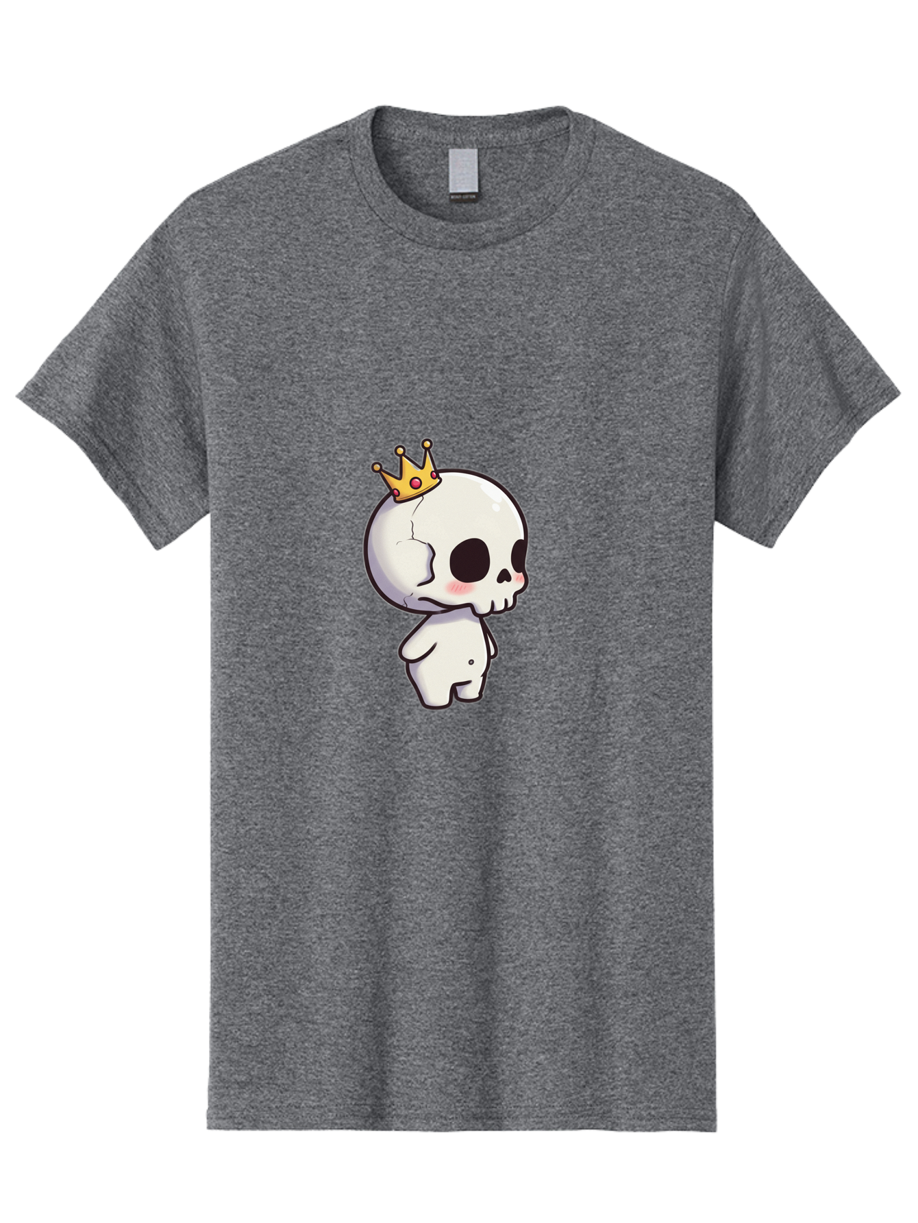 Cracked-Skull-With-Crown Men'S Graphic Tee, 100% Cotton, Comfortable Casual Summer Wear, Machine Washable, Cartoon Skull With Crown, Cute Skull, Kawaii Art, Skull Character, Crowned Character, Anime Style, Digital Illustration, Quirky Design, Bac927