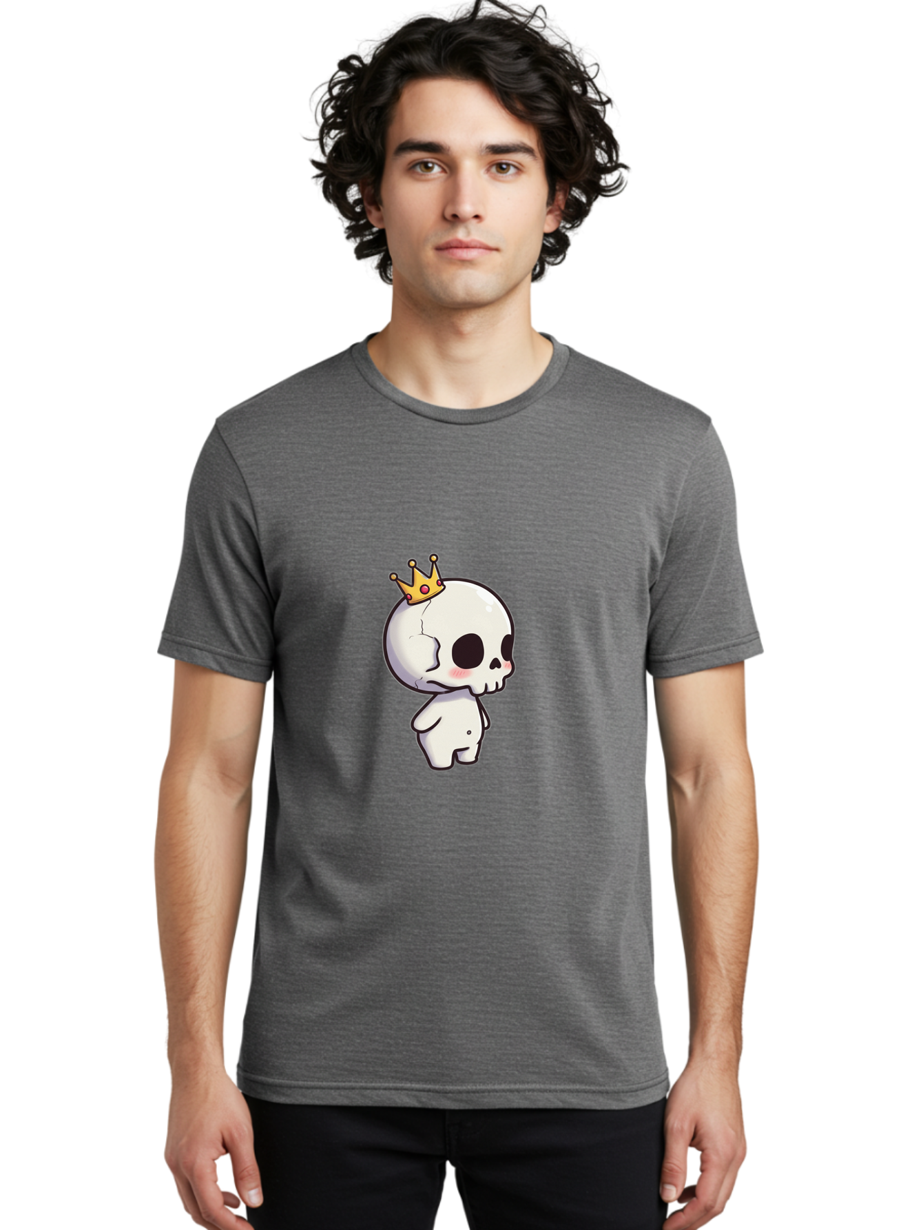 Cracked-Skull-With-Crown Men'S Graphic Tee, 100% Cotton, Comfortable Casual Summer Wear, Machine Washable, Cartoon Skull With Crown, Cute Skull, Kawaii Art, Skull Character, Crowned Character, Anime Style, Digital Illustration, Quirky Design, Bac927