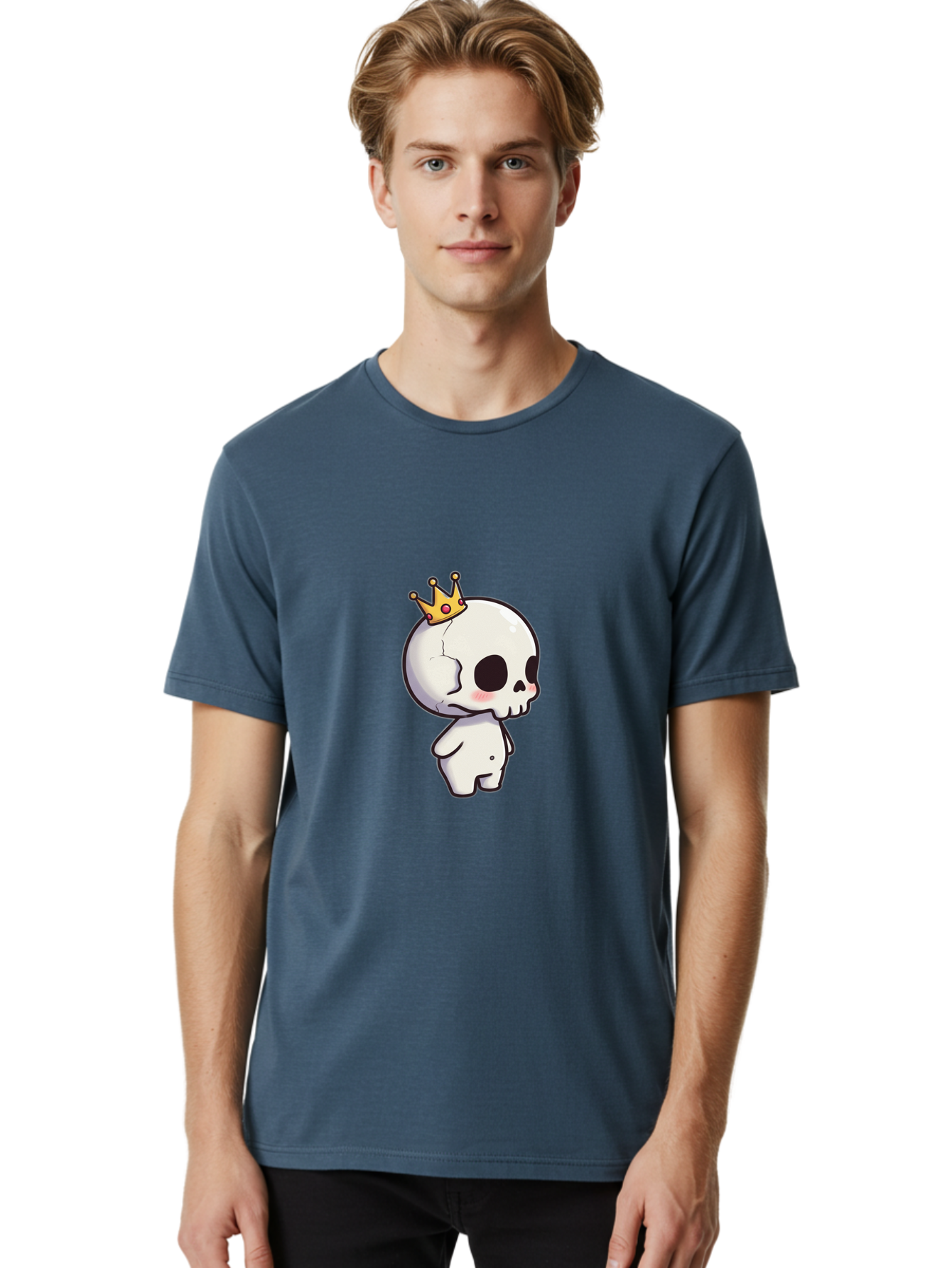 Cracked-Skull-With-Crown Men'S Graphic Tee, 100% Cotton, Comfortable Casual Summer Wear, Machine Washable, Cartoon Skull With Crown, Cute Skull, Kawaii Art, Skull Character, Crowned Character, Anime Style, Digital Illustration, Quirky Design, Bac927
