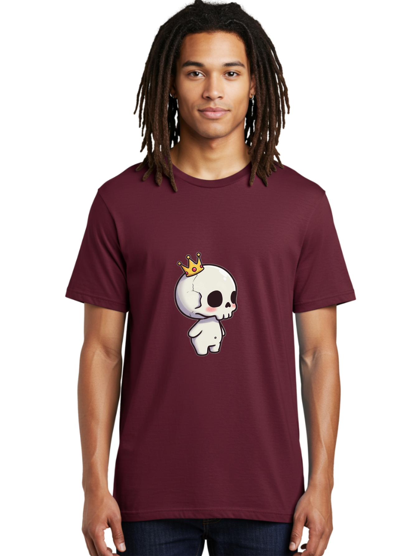 Cracked-Skull-With-Crown Men'S Graphic Tee, 100% Cotton, Comfortable Casual Summer Wear, Machine Washable, Cartoon Skull With Crown, Cute Skull, Kawaii Art, Skull Character, Crowned Character, Anime Style, Digital Illustration, Quirky Design, Bac927