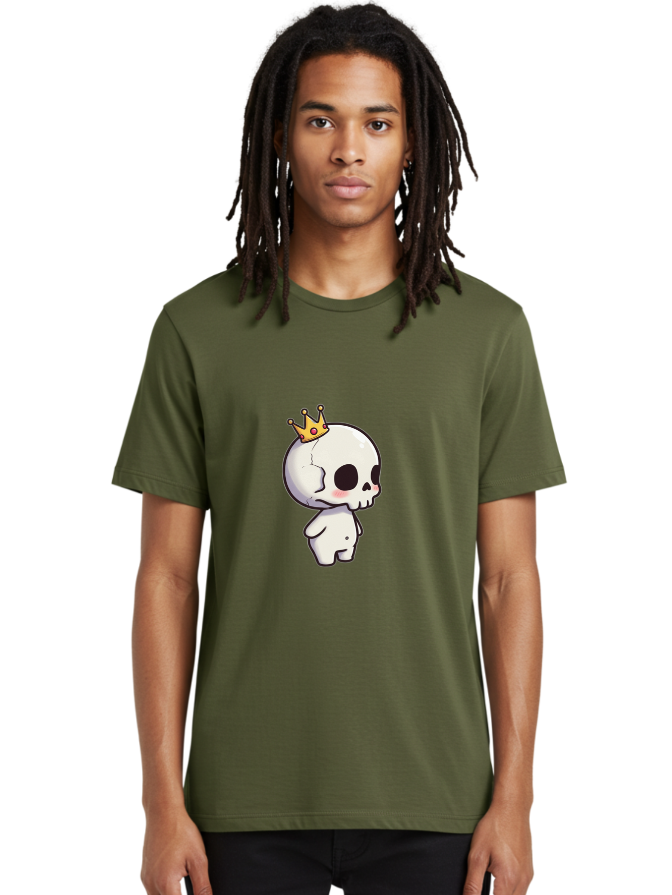 Cracked-Skull-With-Crown Men'S Graphic Tee, 100% Cotton, Comfortable Casual Summer Wear, Machine Washable, Cartoon Skull With Crown, Cute Skull, Kawaii Art, Skull Character, Crowned Character, Anime Style, Digital Illustration, Quirky Design, Bac927