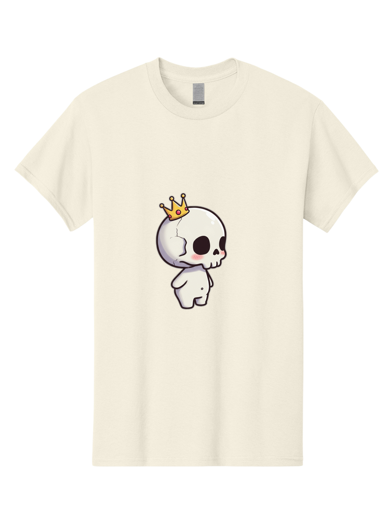 Cracked-Skull-With-Crown Men'S Graphic Tee, 100% Cotton, Comfortable Casual Summer Wear, Machine Washable, Cartoon Skull With Crown, Cute Skull, Kawaii Art, Skull Character, Crowned Character, Anime Style, Digital Illustration, Quirky Design, Bac927