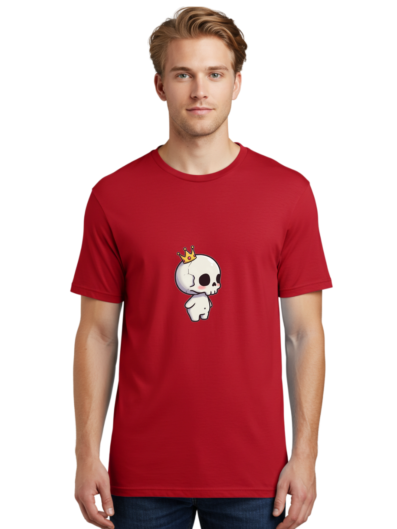 Cracked-Skull-With-Crown Men'S Graphic Tee, 100% Cotton, Comfortable Casual Summer Wear, Machine Washable, Cartoon Skull With Crown, Cute Skull, Kawaii Art, Skull Character, Crowned Character, Anime Style, Digital Illustration, Quirky Design, Bac927