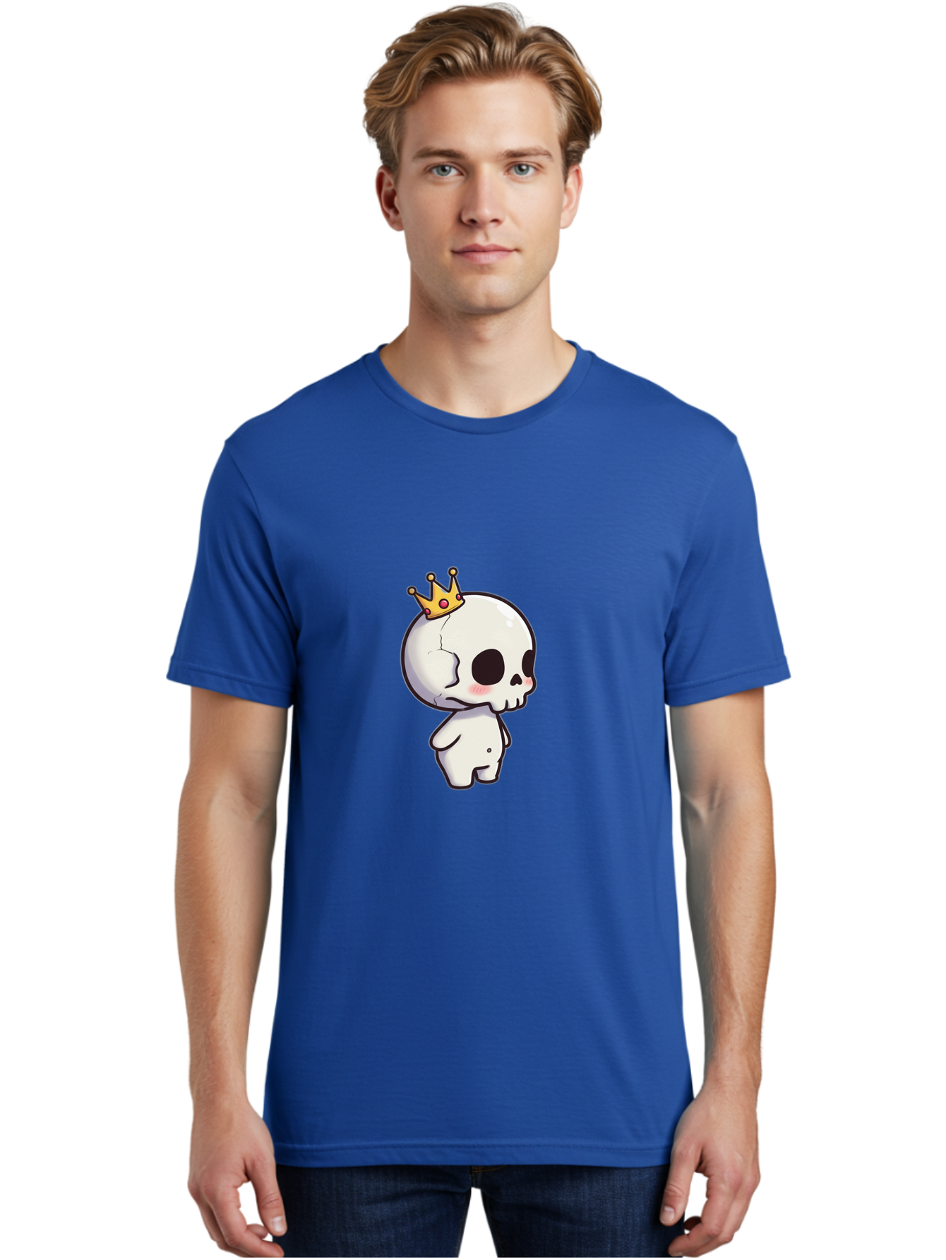 Cracked-Skull-With-Crown Men'S Graphic Tee, 100% Cotton, Comfortable Casual Summer Wear, Machine Washable, Cartoon Skull With Crown, Cute Skull, Kawaii Art, Skull Character, Crowned Character, Anime Style, Digital Illustration, Quirky Design, Bac927