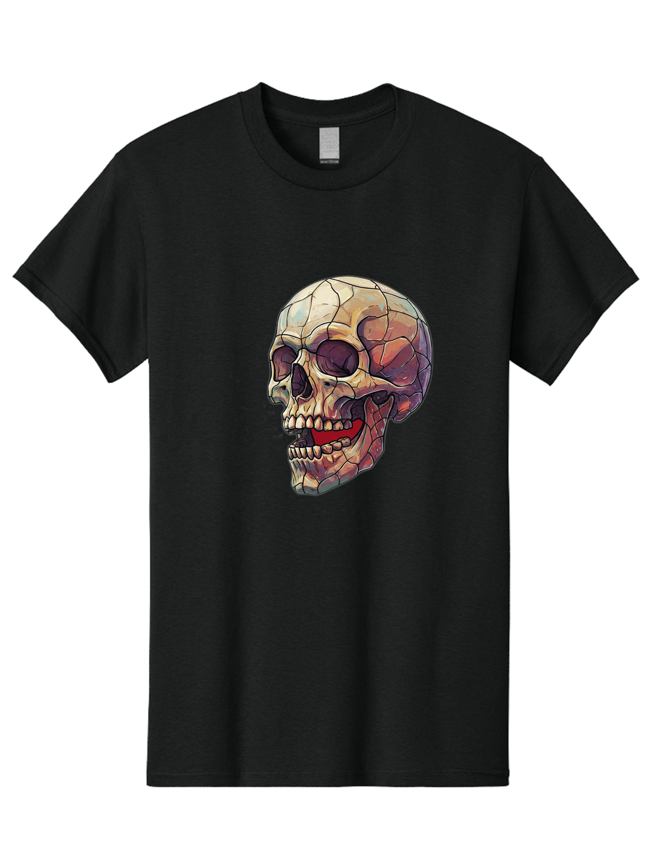 Cracked-Skull Men'S Graphic Tee, 100% Cotton, Comfortable Casual Summer Wear, Machine Washable, Human Skull, Cracked Bones, Red Tongue, Dental Anatomy, Skull Art, Gothic Illustration, Vibrant Colors, Bold Graphics Bac928