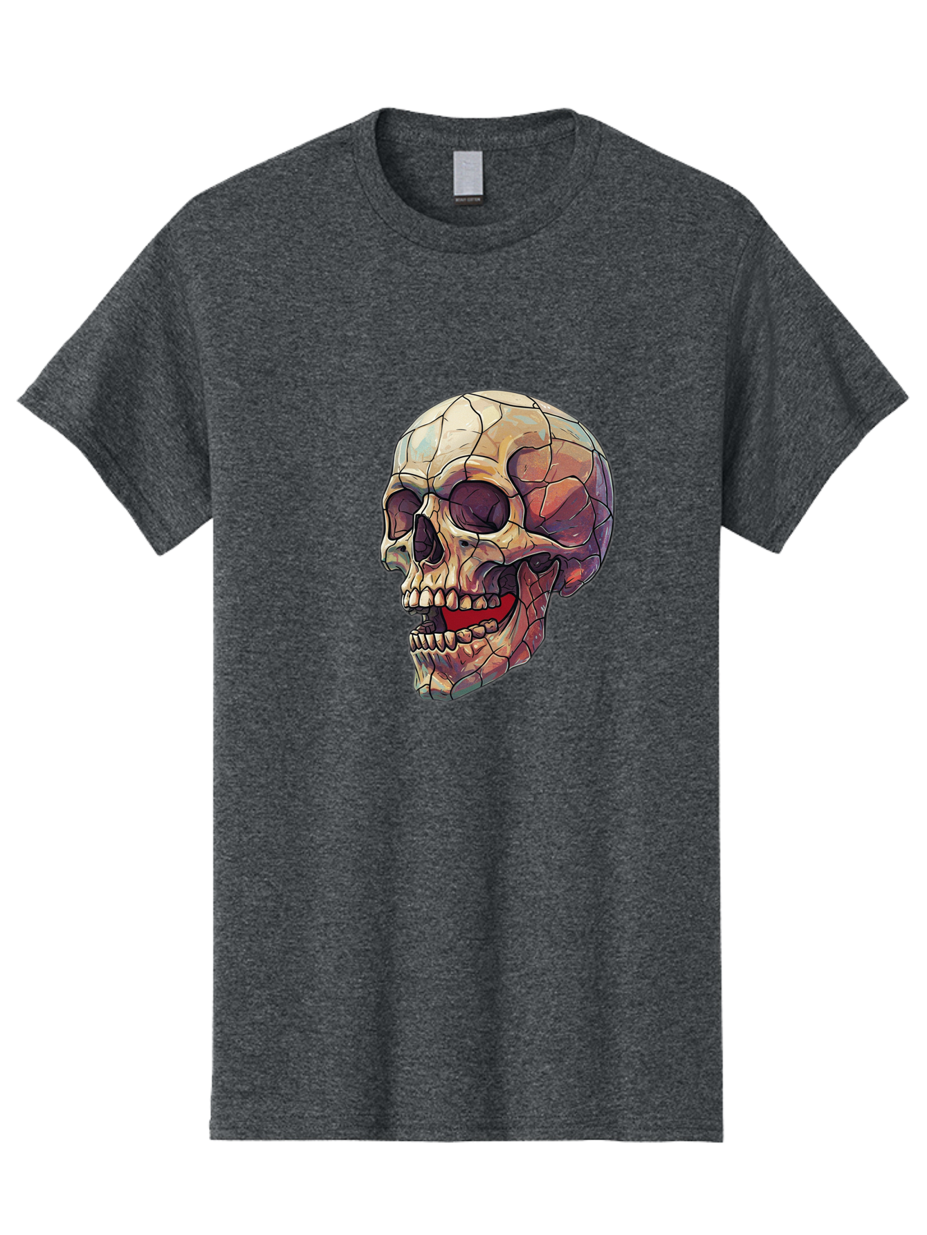 Cracked-Skull Men'S Graphic Tee, 100% Cotton, Comfortable Casual Summer Wear, Machine Washable, Human Skull, Cracked Bones, Red Tongue, Dental Anatomy, Skull Art, Gothic Illustration, Vibrant Colors, Bold Graphics Bac928