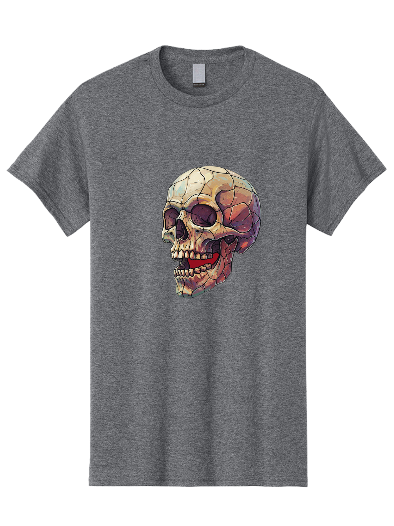 Cracked-Skull Men'S Graphic Tee, 100% Cotton, Comfortable Casual Summer Wear, Machine Washable, Human Skull, Cracked Bones, Red Tongue, Dental Anatomy, Skull Art, Gothic Illustration, Vibrant Colors, Bold Graphics Bac928