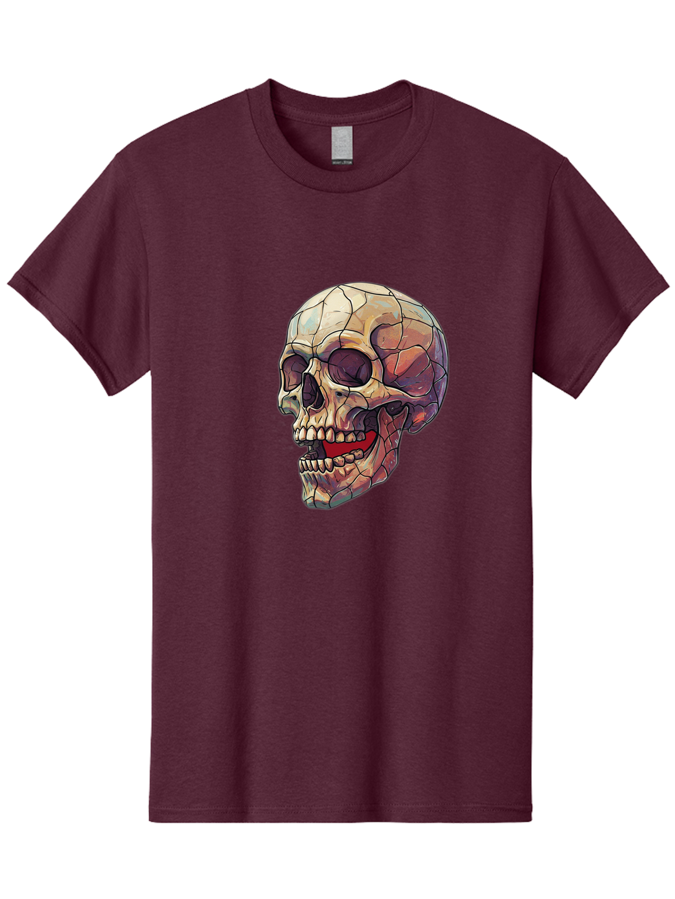Cracked-Skull Men'S Graphic Tee, 100% Cotton, Comfortable Casual Summer Wear, Machine Washable, Human Skull, Cracked Bones, Red Tongue, Dental Anatomy, Skull Art, Gothic Illustration, Vibrant Colors, Bold Graphics Bac928