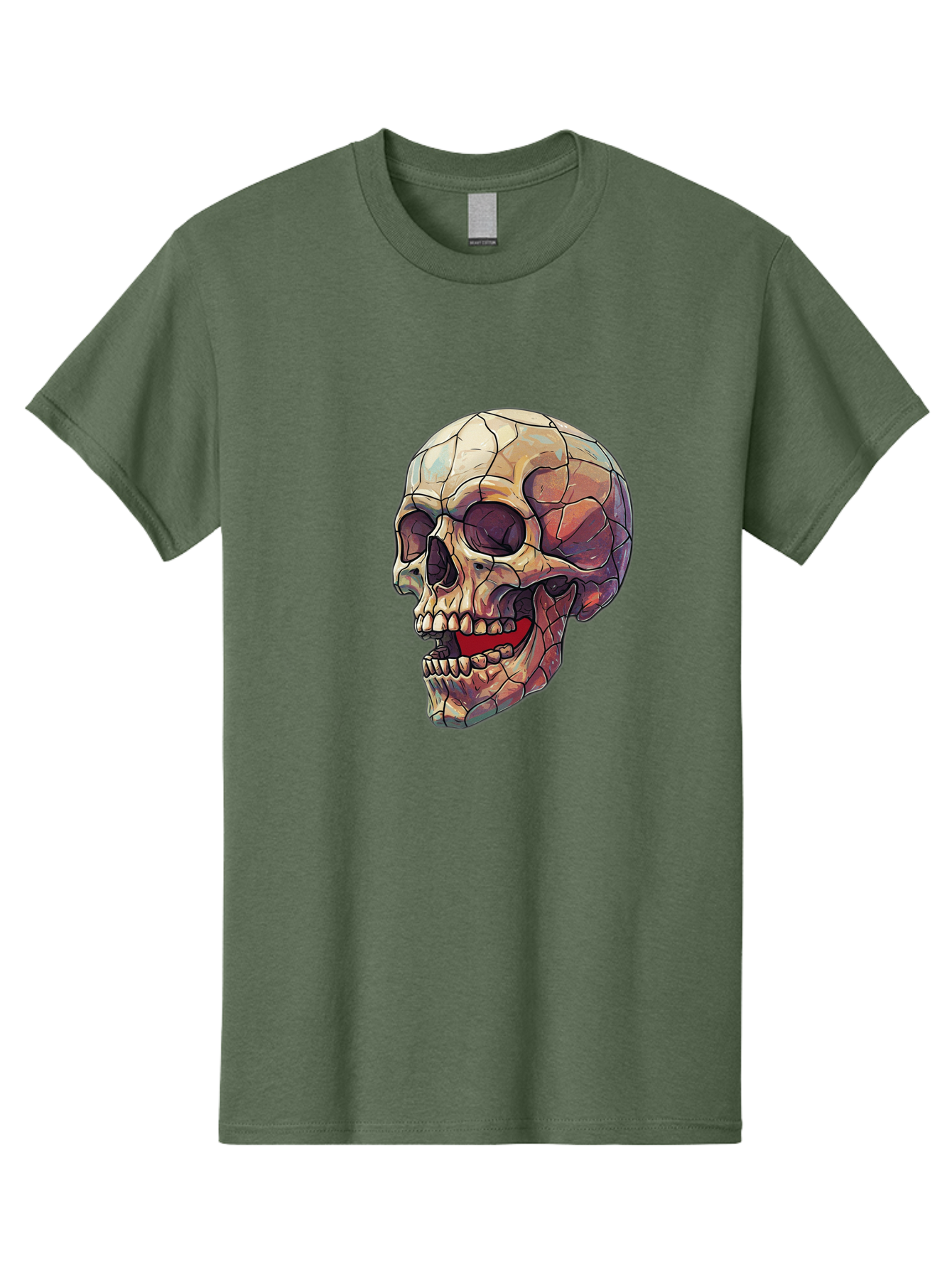 Cracked-Skull Men'S Graphic Tee, 100% Cotton, Comfortable Casual Summer Wear, Machine Washable, Human Skull, Cracked Bones, Red Tongue, Dental Anatomy, Skull Art, Gothic Illustration, Vibrant Colors, Bold Graphics Bac928