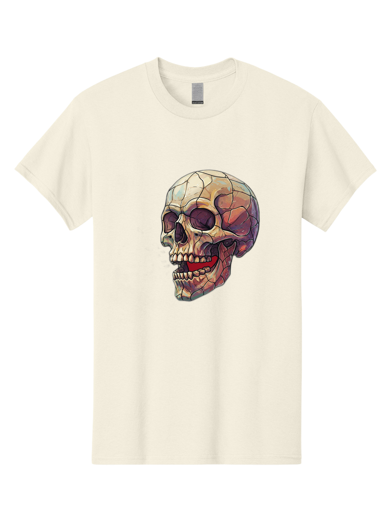 Cracked-Skull Men'S Graphic Tee, 100% Cotton, Comfortable Casual Summer Wear, Machine Washable, Human Skull, Cracked Bones, Red Tongue, Dental Anatomy, Skull Art, Gothic Illustration, Vibrant Colors, Bold Graphics Bac928