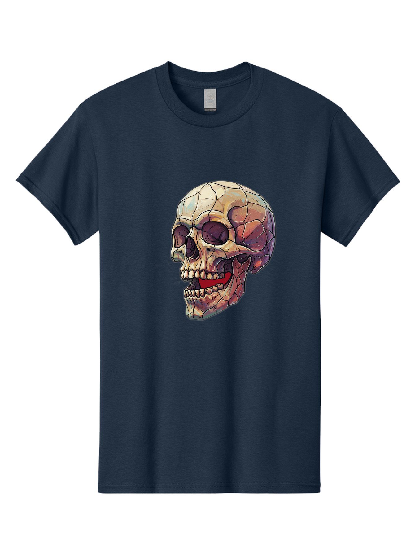 Cracked-Skull Men'S Graphic Tee, 100% Cotton, Comfortable Casual Summer Wear, Machine Washable, Human Skull, Cracked Bones, Red Tongue, Dental Anatomy, Skull Art, Gothic Illustration, Vibrant Colors, Bold Graphics Bac928