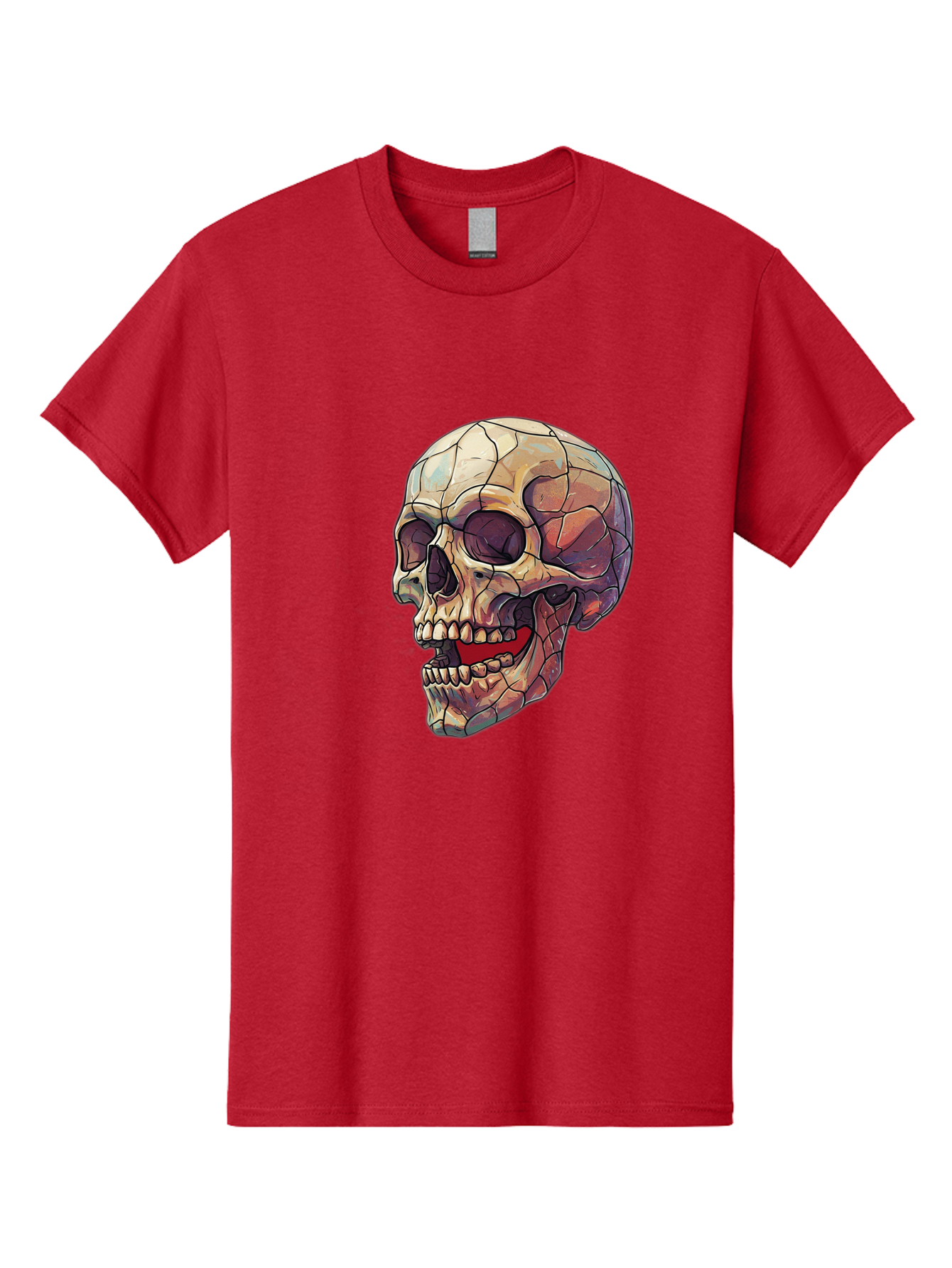 Cracked-Skull Men'S Graphic Tee, 100% Cotton, Comfortable Casual Summer Wear, Machine Washable, Human Skull, Cracked Bones, Red Tongue, Dental Anatomy, Skull Art, Gothic Illustration, Vibrant Colors, Bold Graphics Bac928