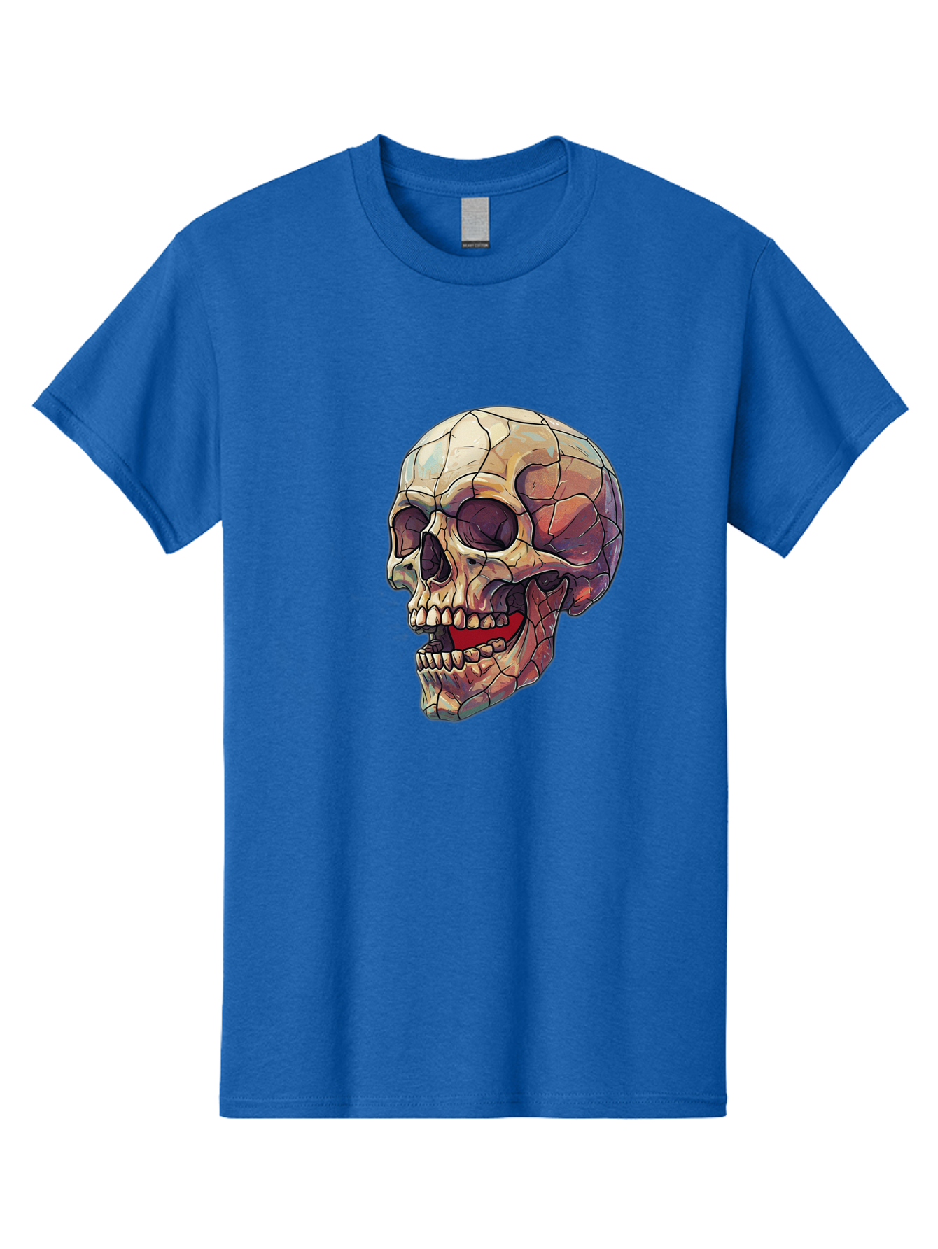 Cracked-Skull Men'S Graphic Tee, 100% Cotton, Comfortable Casual Summer Wear, Machine Washable, Human Skull, Cracked Bones, Red Tongue, Dental Anatomy, Skull Art, Gothic Illustration, Vibrant Colors, Bold Graphics Bac928