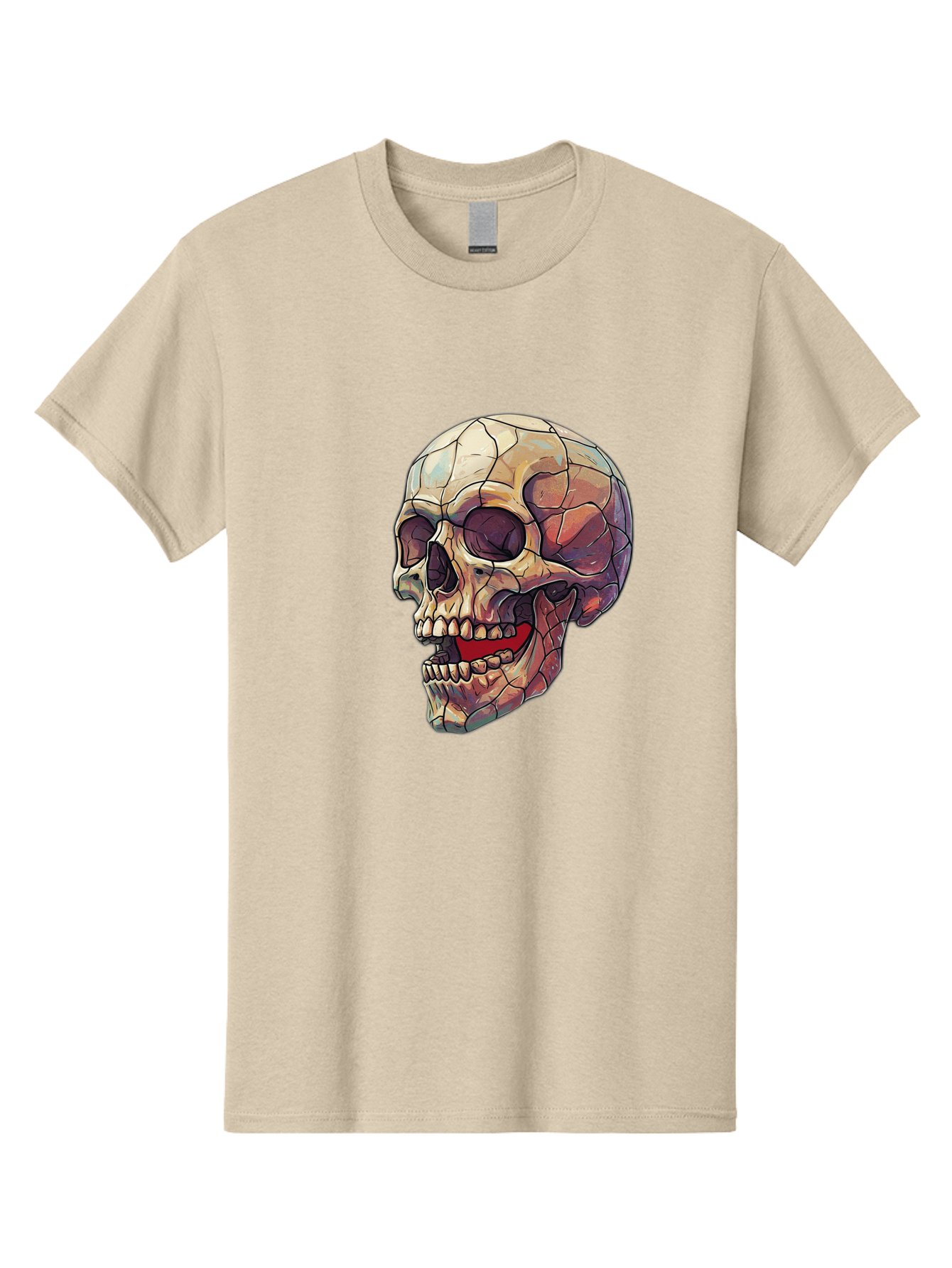 Cracked-Skull Men'S Graphic Tee, 100% Cotton, Comfortable Casual Summer Wear, Machine Washable, Human Skull, Cracked Bones, Red Tongue, Dental Anatomy, Skull Art, Gothic Illustration, Vibrant Colors, Bold Graphics Bac928