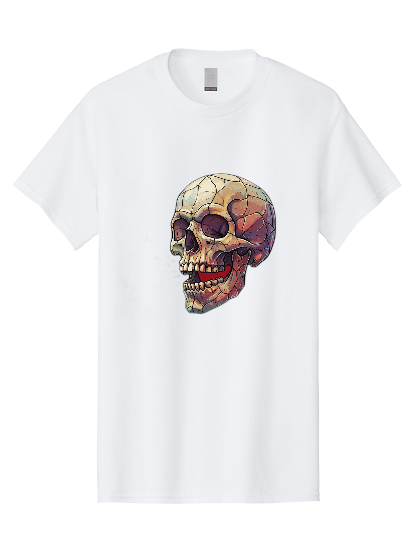Cracked-Skull Men'S Graphic Tee, 100% Cotton, Comfortable Casual Summer Wear, Machine Washable, Human Skull, Cracked Bones, Red Tongue, Dental Anatomy, Skull Art, Gothic Illustration, Vibrant Colors, Bold Graphics Bac928