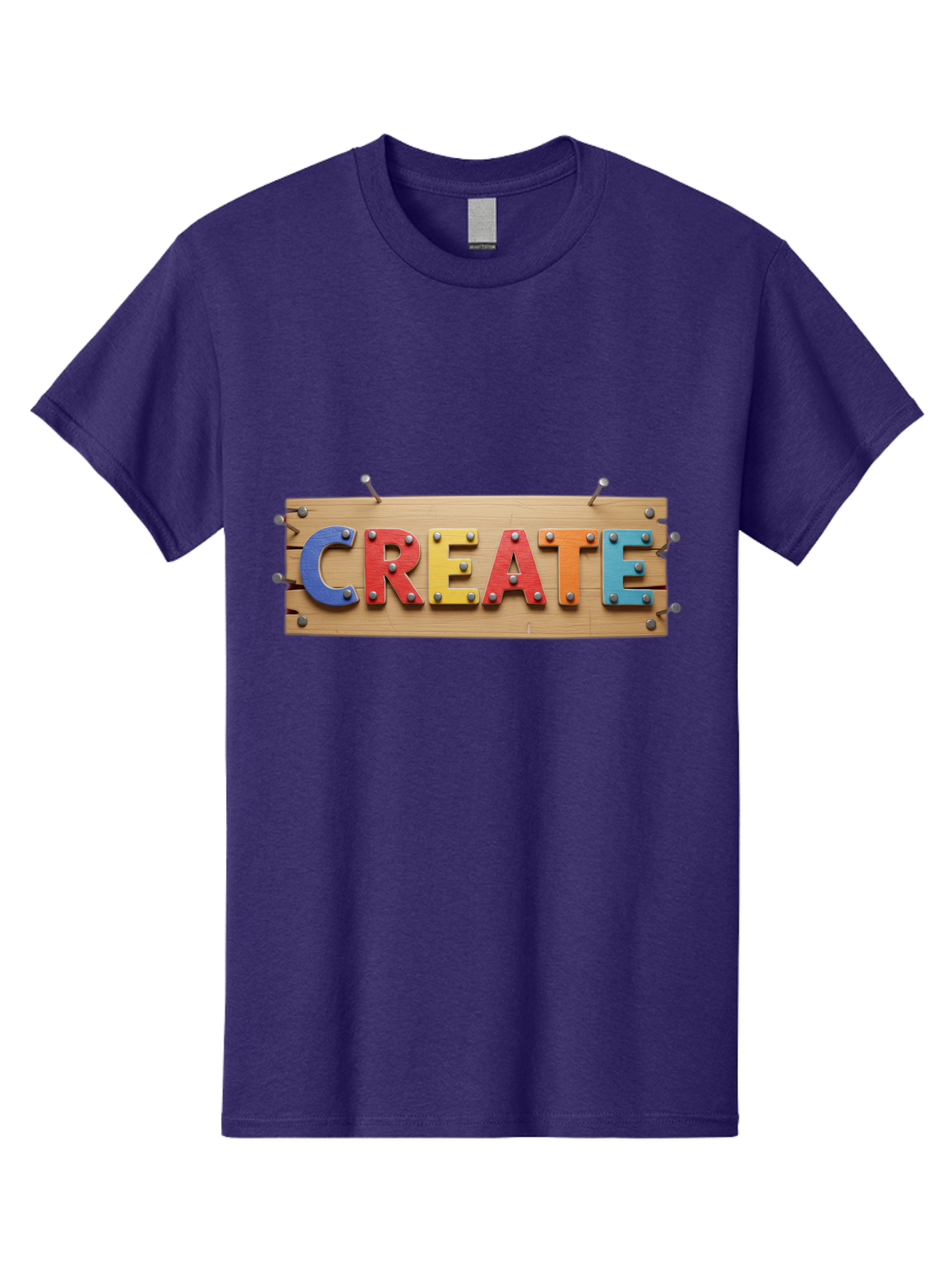 Create Men'S Graphic Tee, 100% Cotton, Comfortable Casual Summer Wear, Machine Washable, Create Sign, Wooden Board, Colorful Letters, Metal Screws, Creative Inspiration, Artistic Expression, Diy Projects, Imagination Sparks, Vibrant Colors Bac930