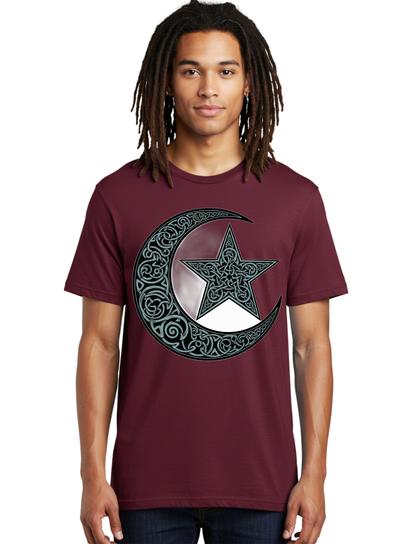 Crescent-Moon-Star Men'S Graphic Tee, 100% Cotton, Comfortable Casual Summer Wear, Machine Washable, Crescent Moon, Star Symbol, Islamic Symbol, Arabic Art, Intricate Designs, Ornate Patterns, Cultural Heritage, Islamic Art, Bac933