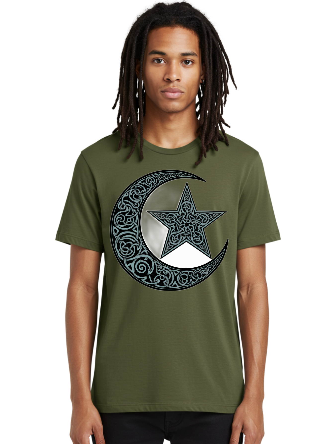 Crescent-Moon-Star Men'S Graphic Tee, 100% Cotton, Comfortable Casual Summer Wear, Machine Washable, Crescent Moon, Star Symbol, Islamic Symbol, Arabic Art, Intricate Designs, Ornate Patterns, Cultural Heritage, Islamic Art, Bac933