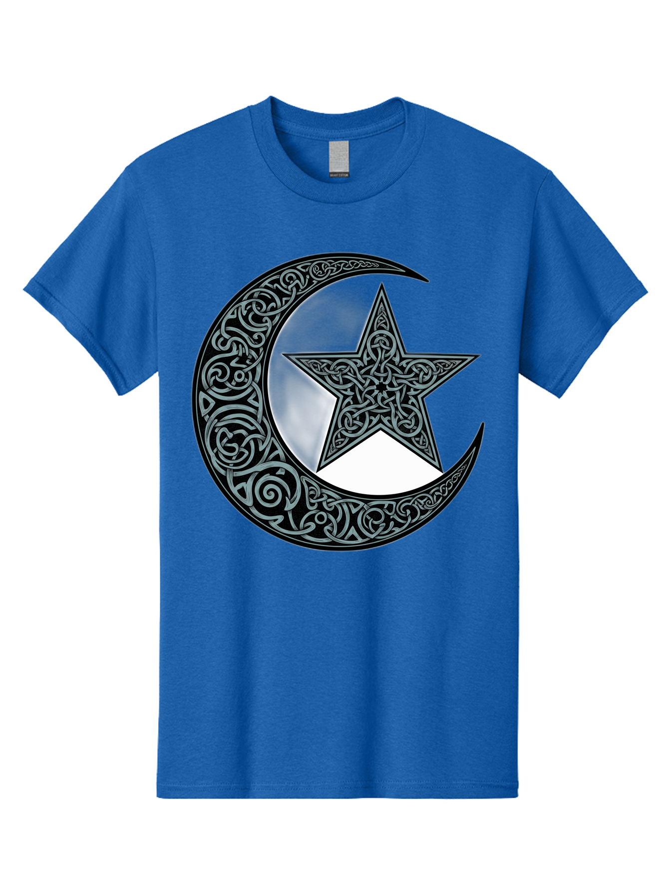 Crescent-Moon-Star Men'S Graphic Tee, 100% Cotton, Comfortable Casual Summer Wear, Machine Washable, Crescent Moon, Star Symbol, Islamic Symbol, Arabic Art, Intricate Designs, Ornate Patterns, Cultural Heritage, Islamic Art, Bac933
